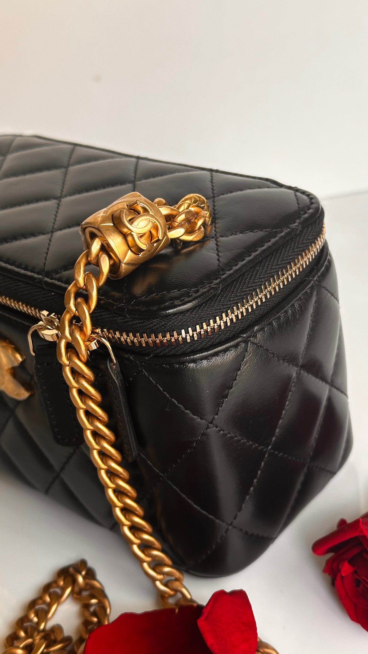 2023 Chanel All Side Long Vanity Bag Black Lambskin Aged Gold Hardware