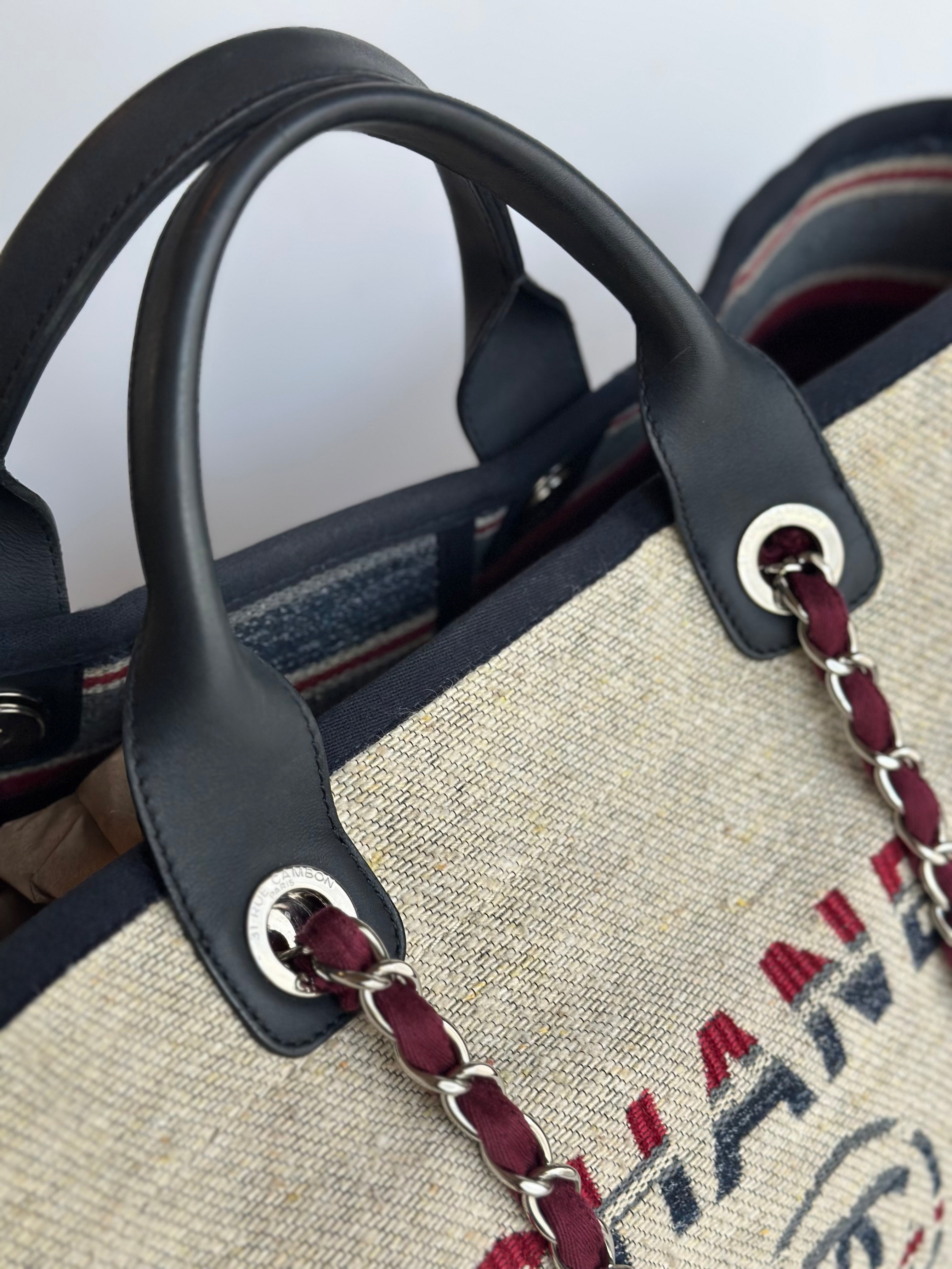 18A Chanel Large Deauville Shopping Tote Beige Toile & Calfskin