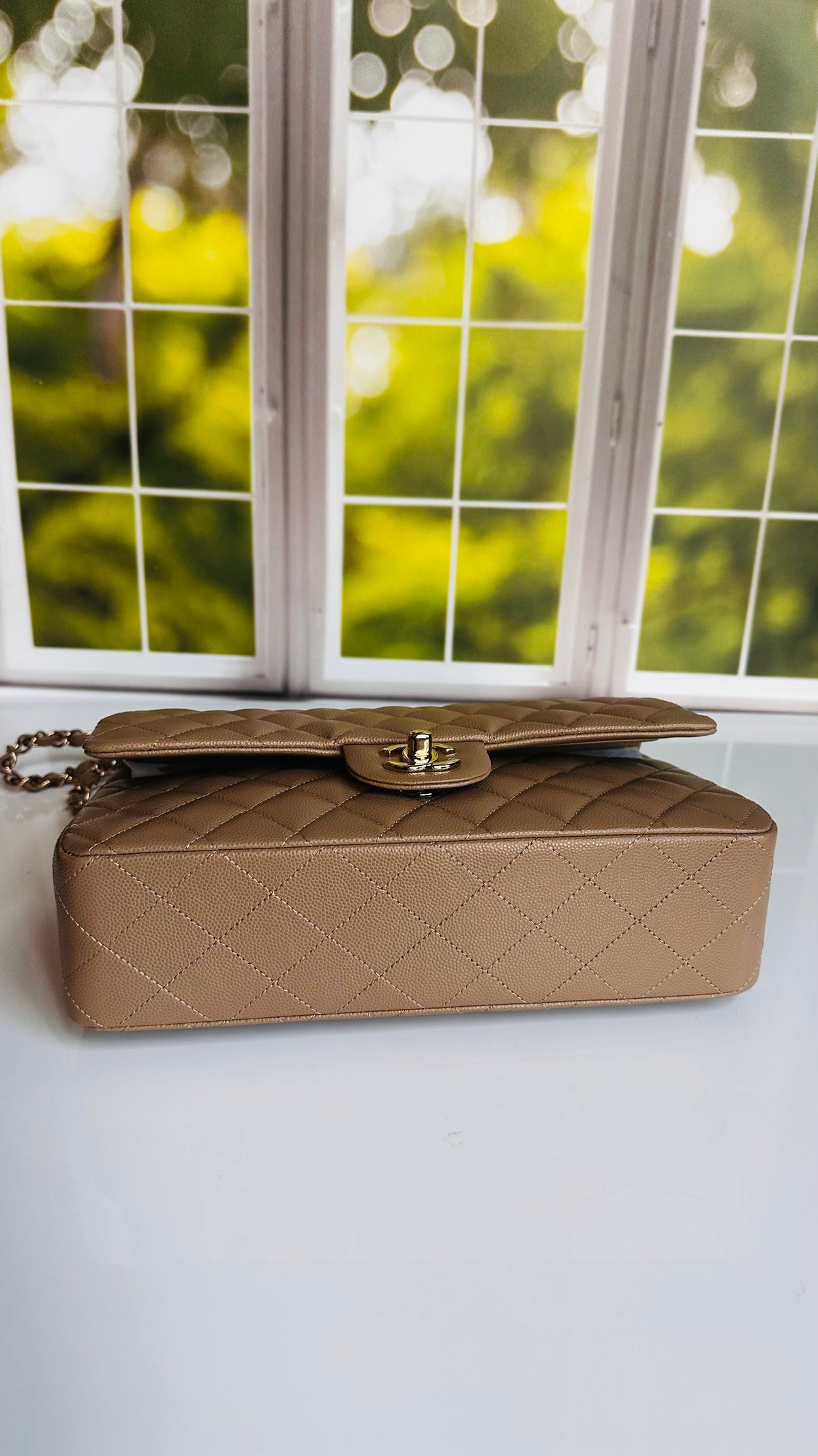 Like New 22A Chanel Timeless Classic Flap Dark Beige Caviar LGHW