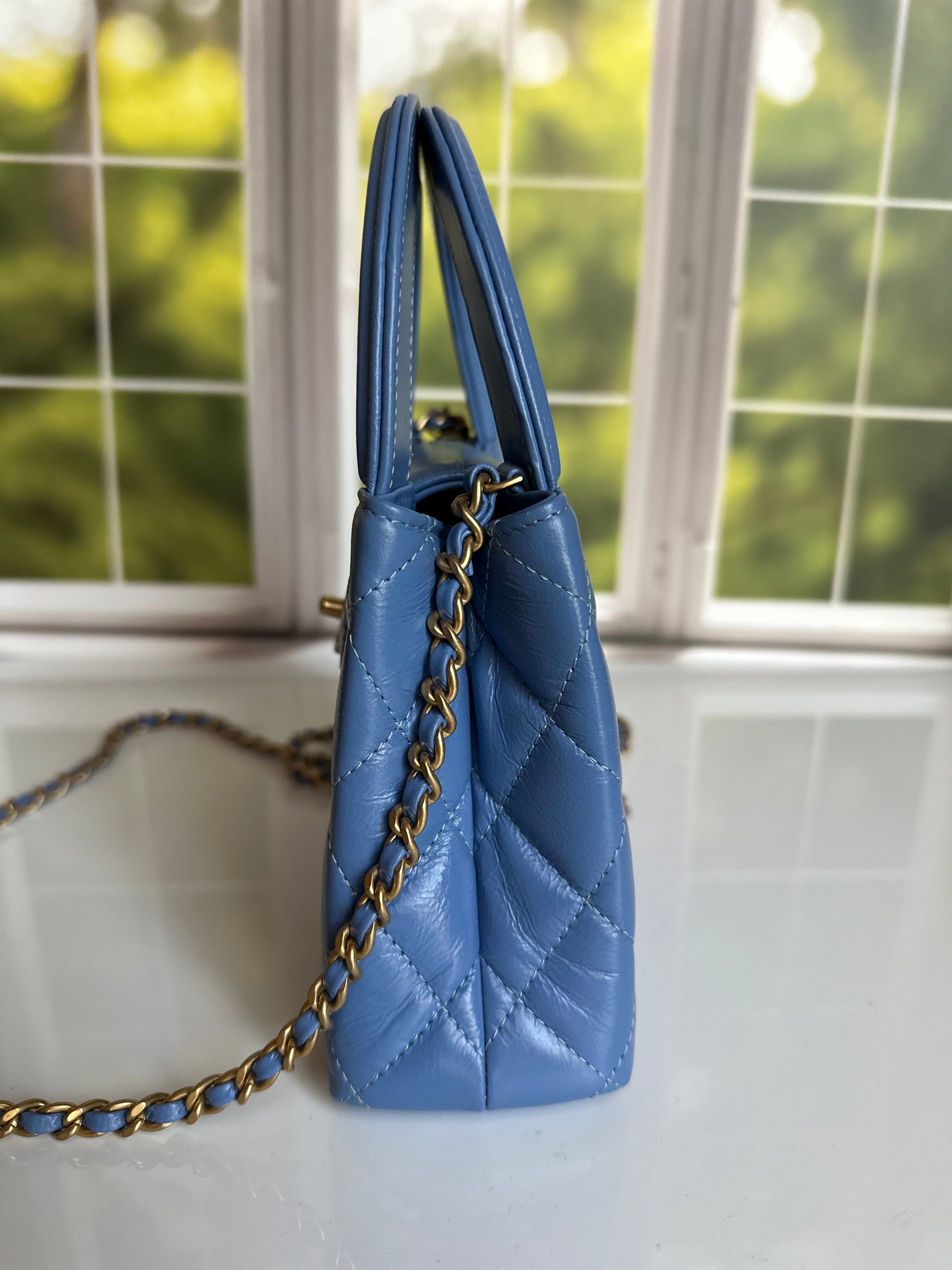 2025 Chanel Nano Kelly Shopper Aged Blue Calfskin GHW