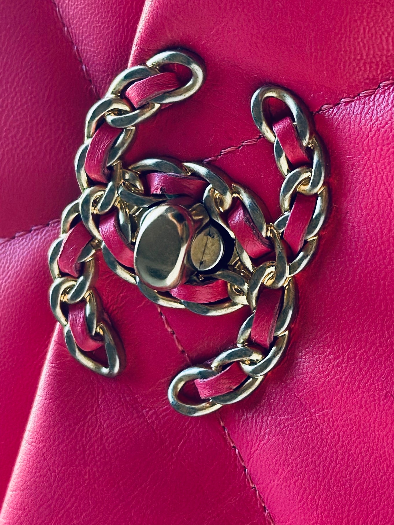 2020 Chanel 19 Large Flap Dark Pink Goatskin Trio-Mix Finish Hardware