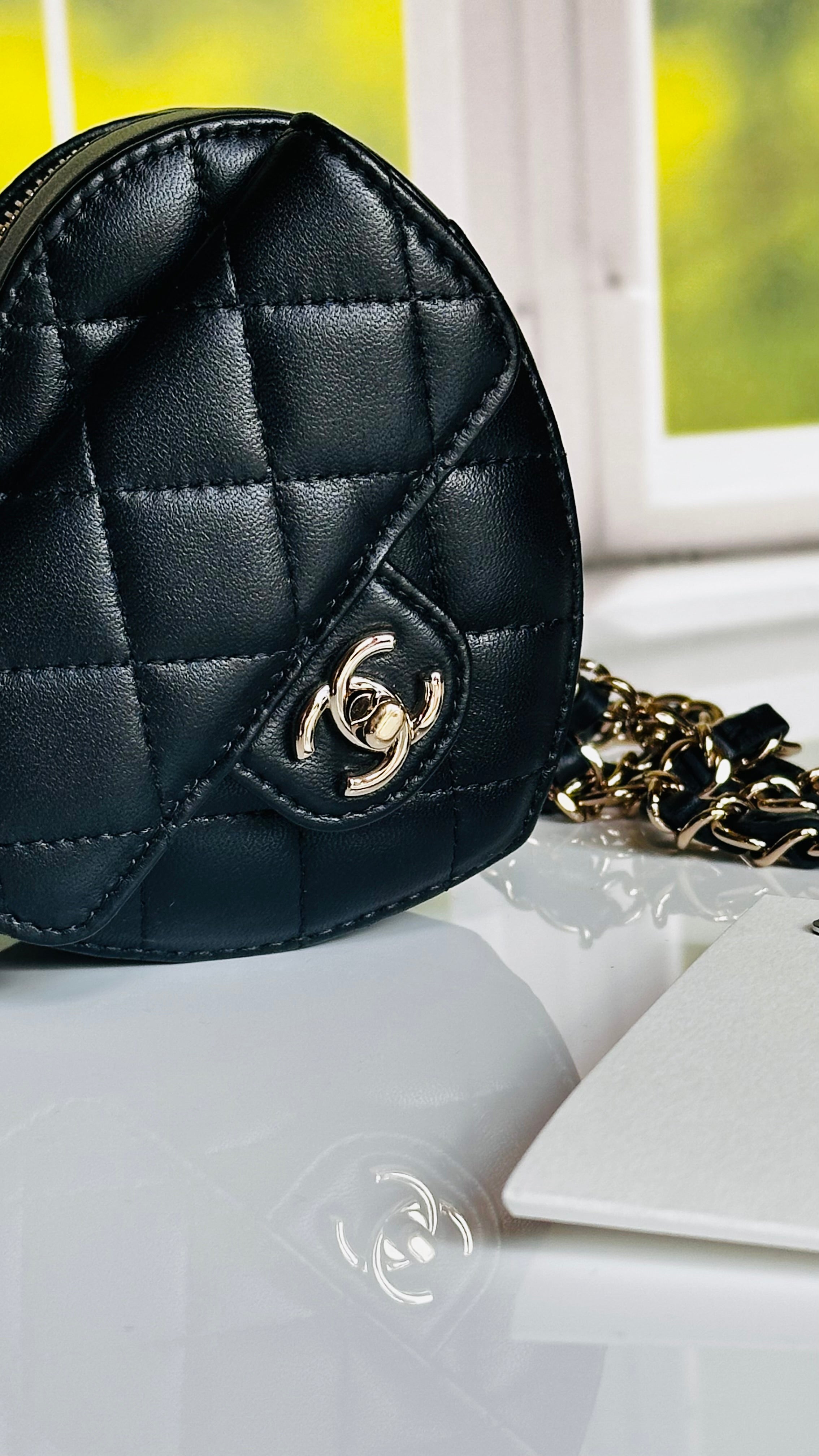 2022 Chanel CC in Love Heart Waist Bag Black Lambskin & Light Gold Hardware