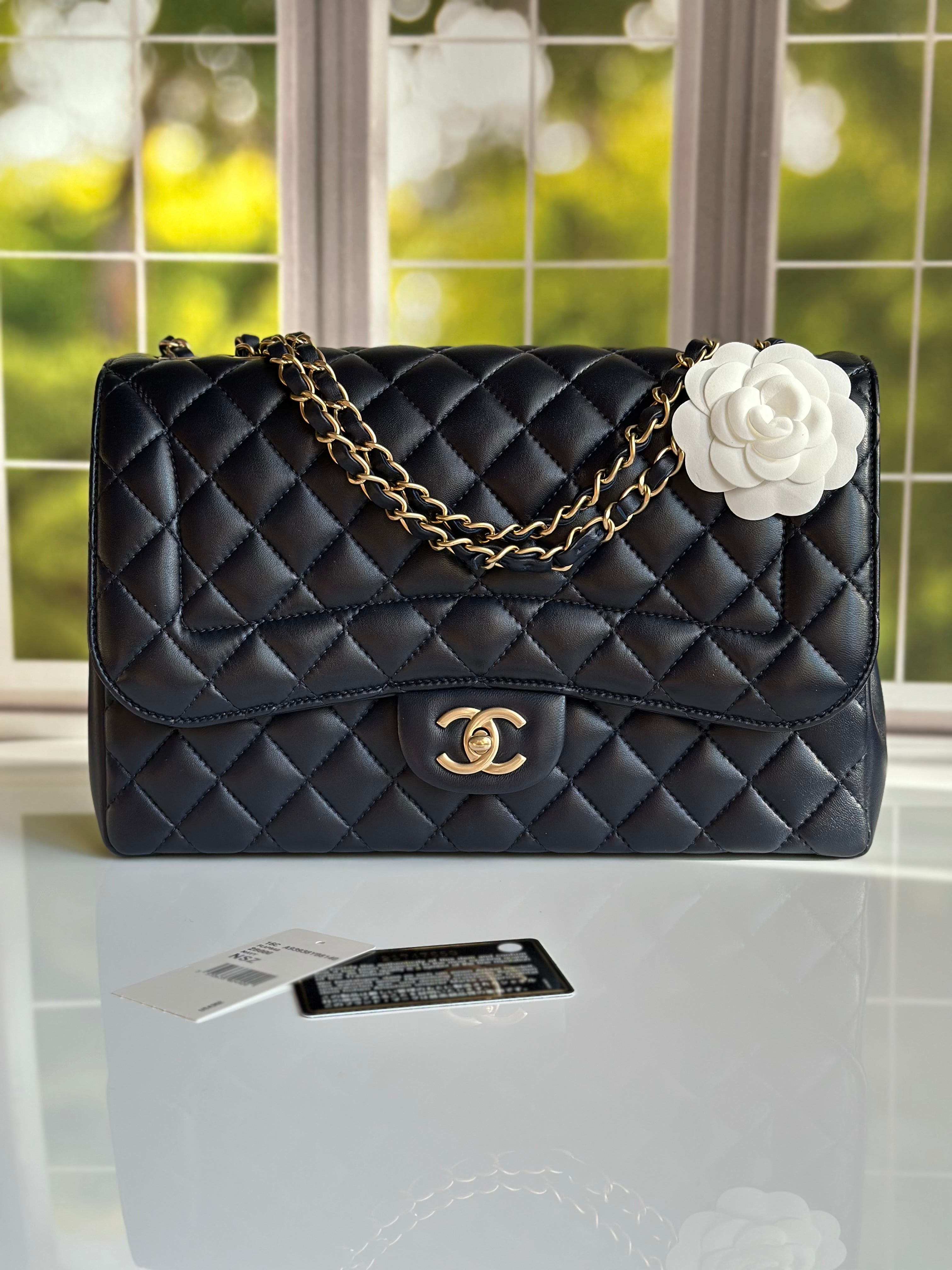 2016 Chanel Mademoiselle Chic Flap Navy Blue Lambskin and Satin Aged Gold Hardware