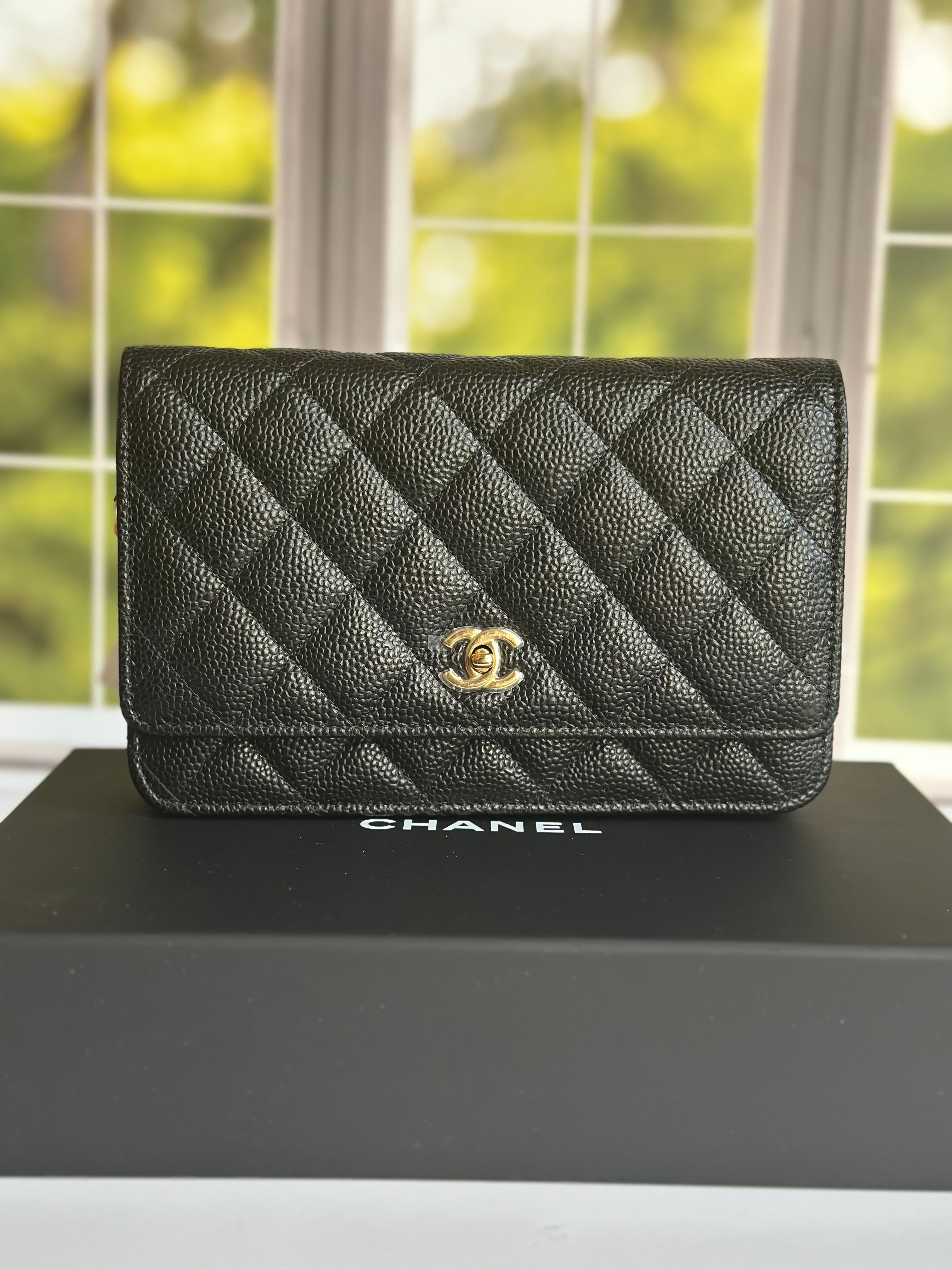 Newest Edition Chanel Wallet on Chain w/ Turnlock Clasp Black Caviar GHW