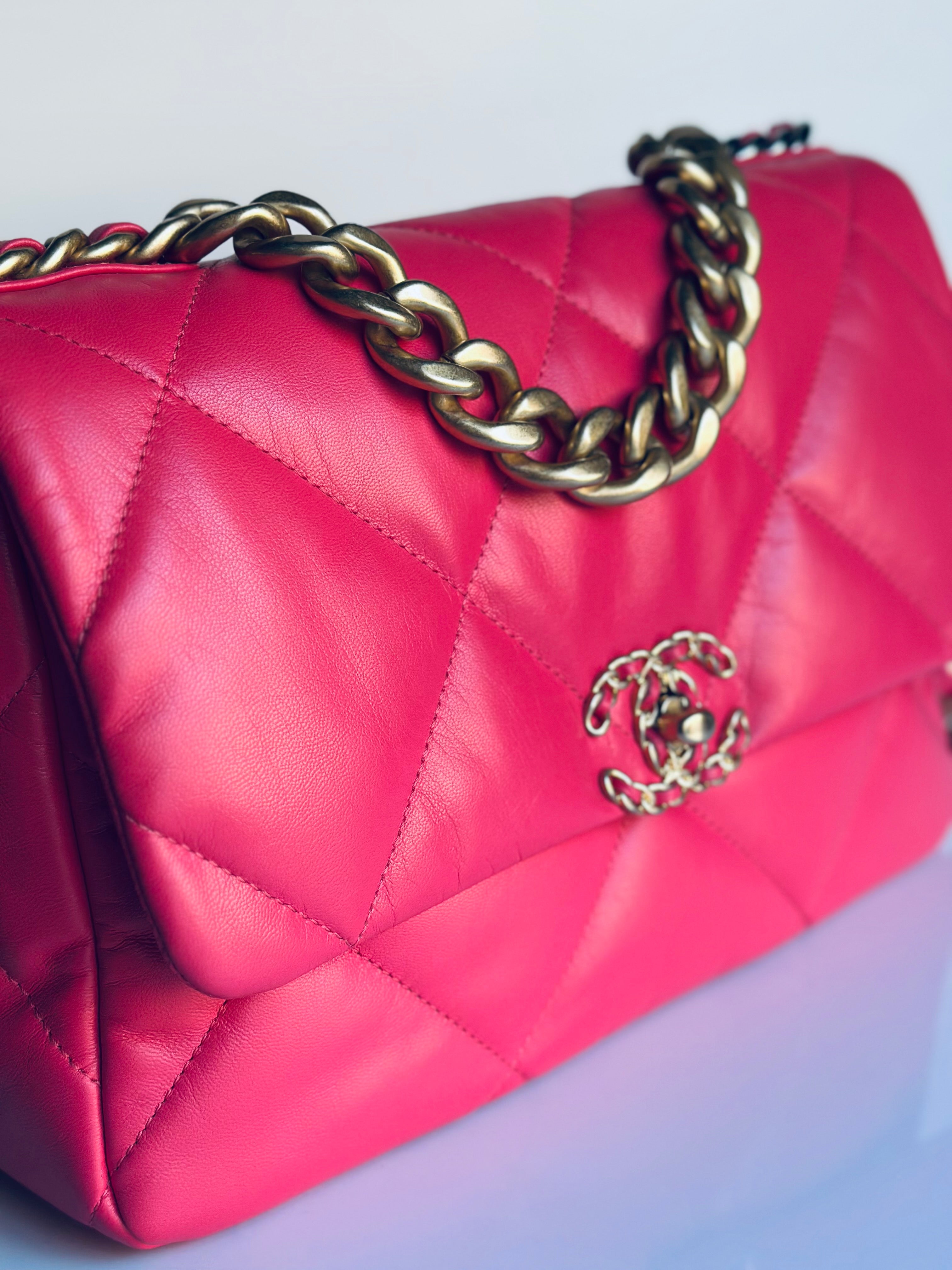 2020 Chanel 19 Large Flap Dark Pink Goatskin Trio-Mix Finish Hardware