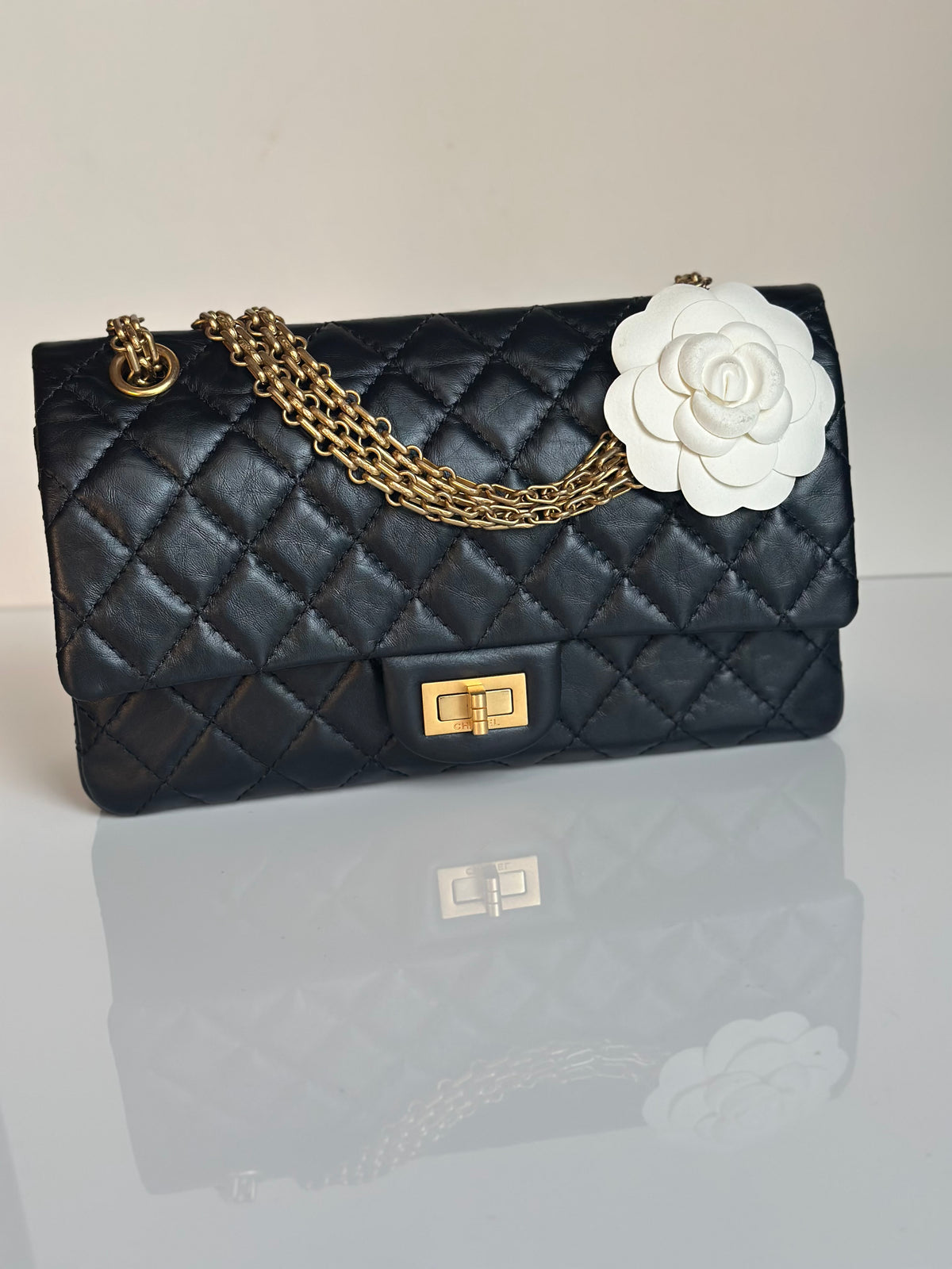 Chanel 2.55 Reissue Double Flap Black Aged Calfskin GHW Size 225