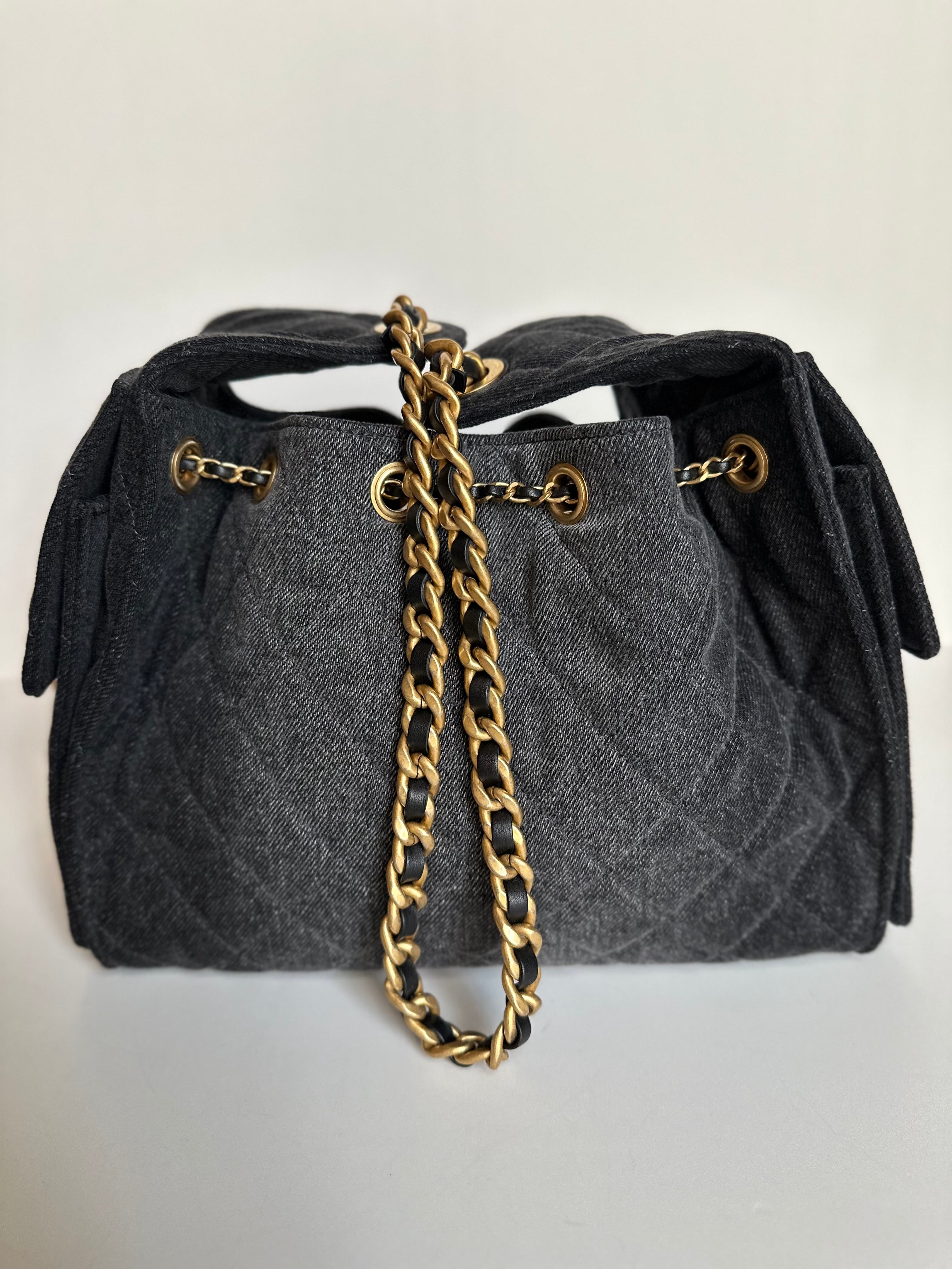 2026 Chanel Small 25 Hobo Bag Black Washed Denim GHW