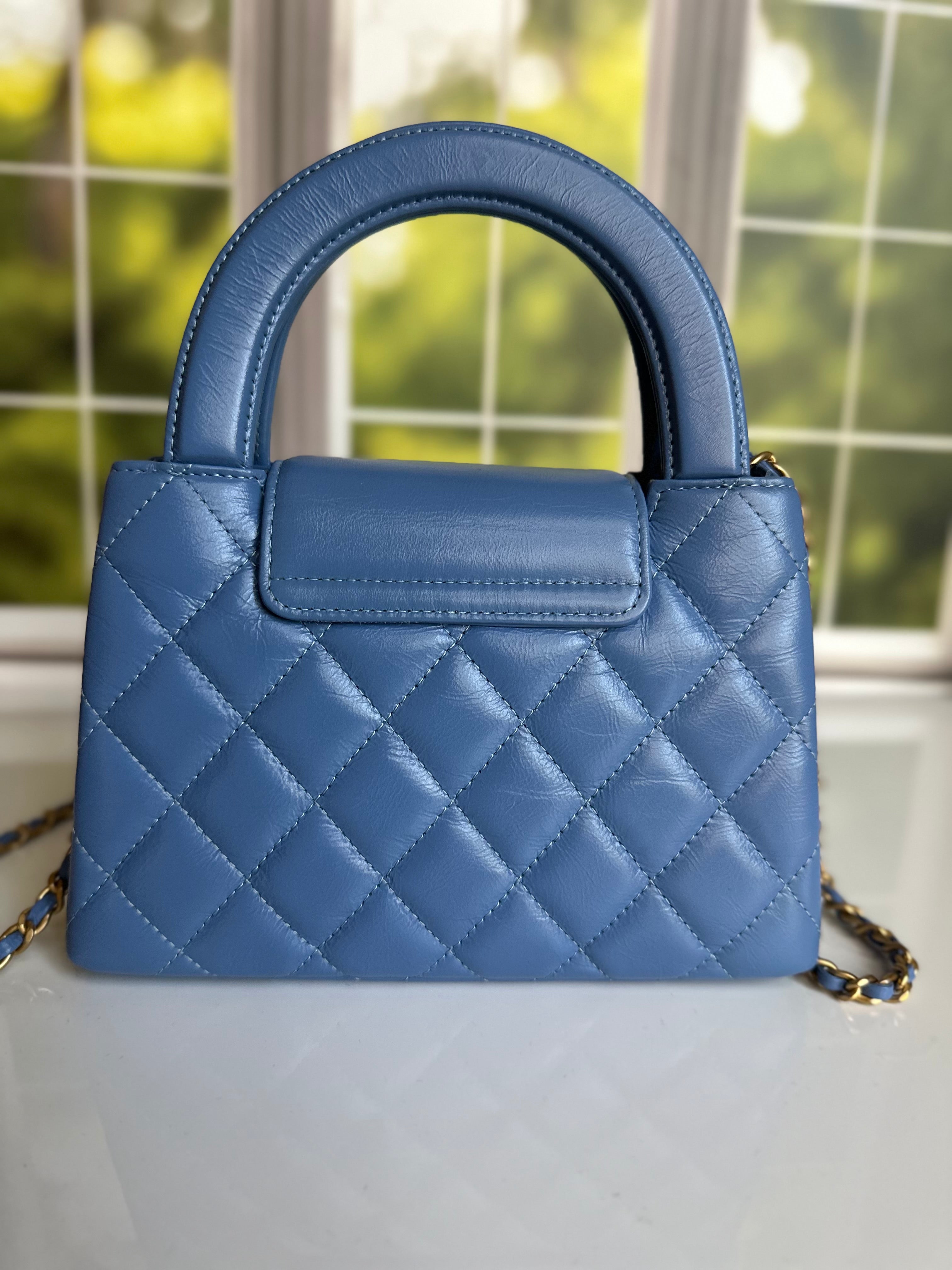 2025 Chanel Nano Kelly Shopper Aged Blue Calfskin GHW