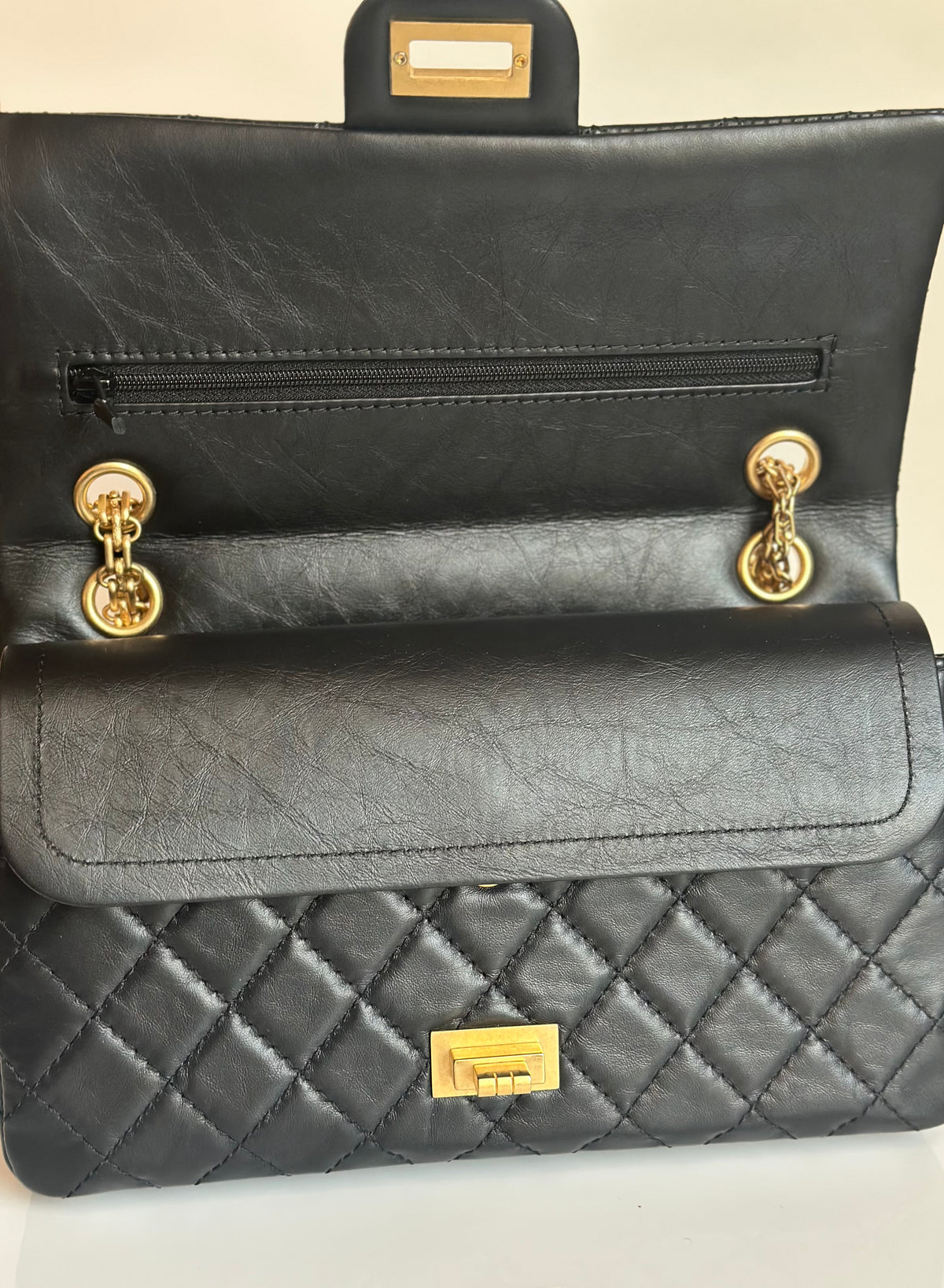 Chanel 2.55 Reissue Double Flap Black Aged Calfskin GHW Size 225