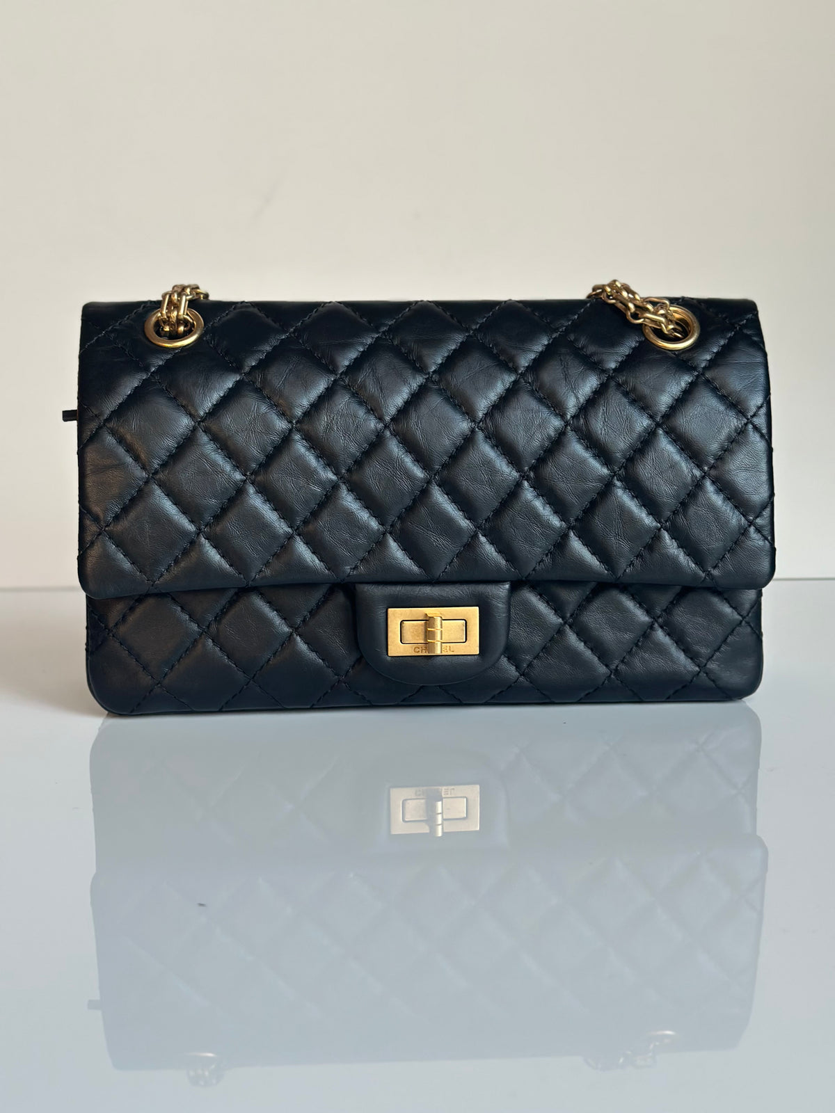 Chanel 2.55 Reissue Double Flap Black Aged Calfskin GHW Size 225