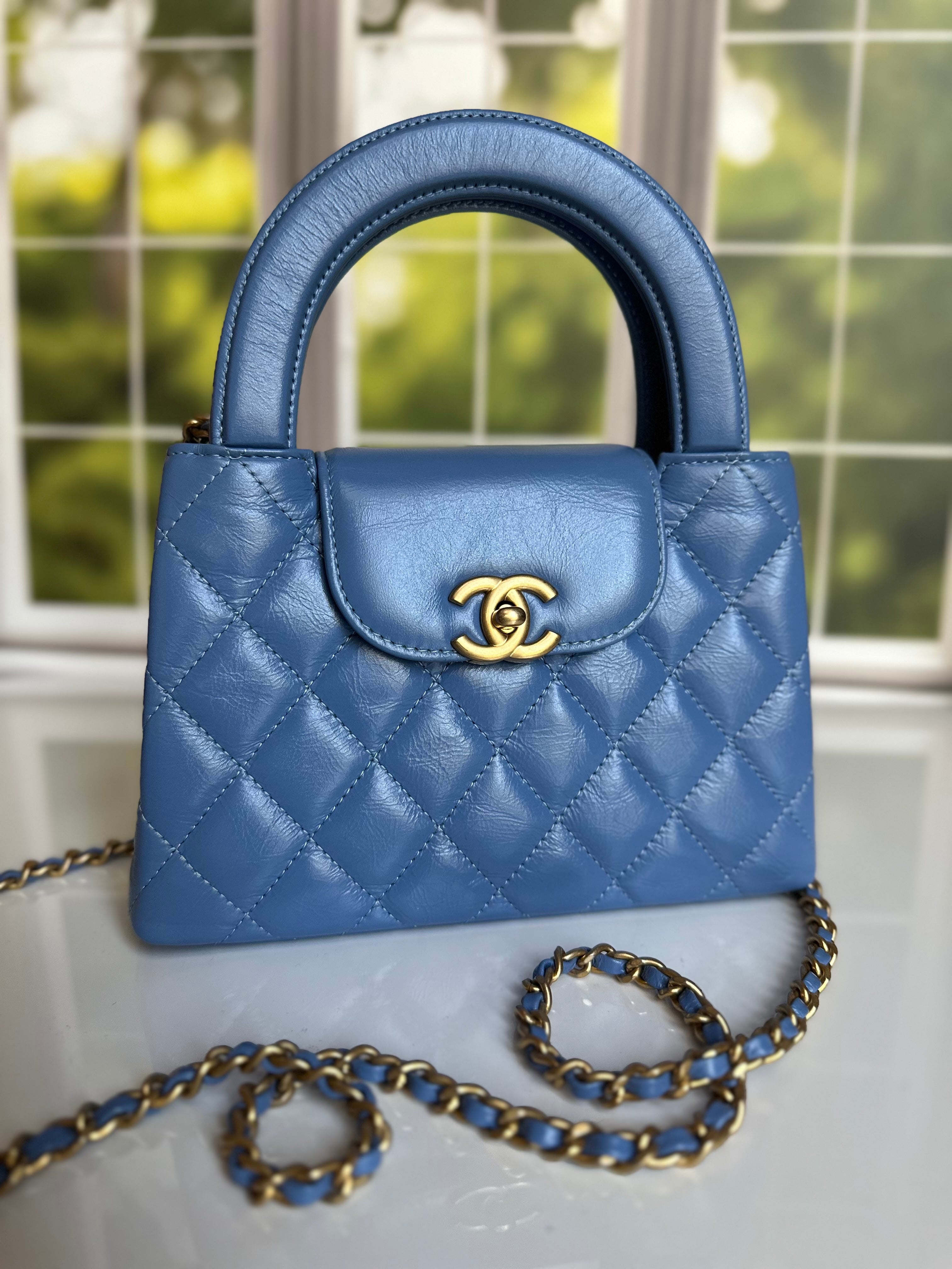 2025 Chanel Nano Kelly Shopper Aged Blue Calfskin GHW