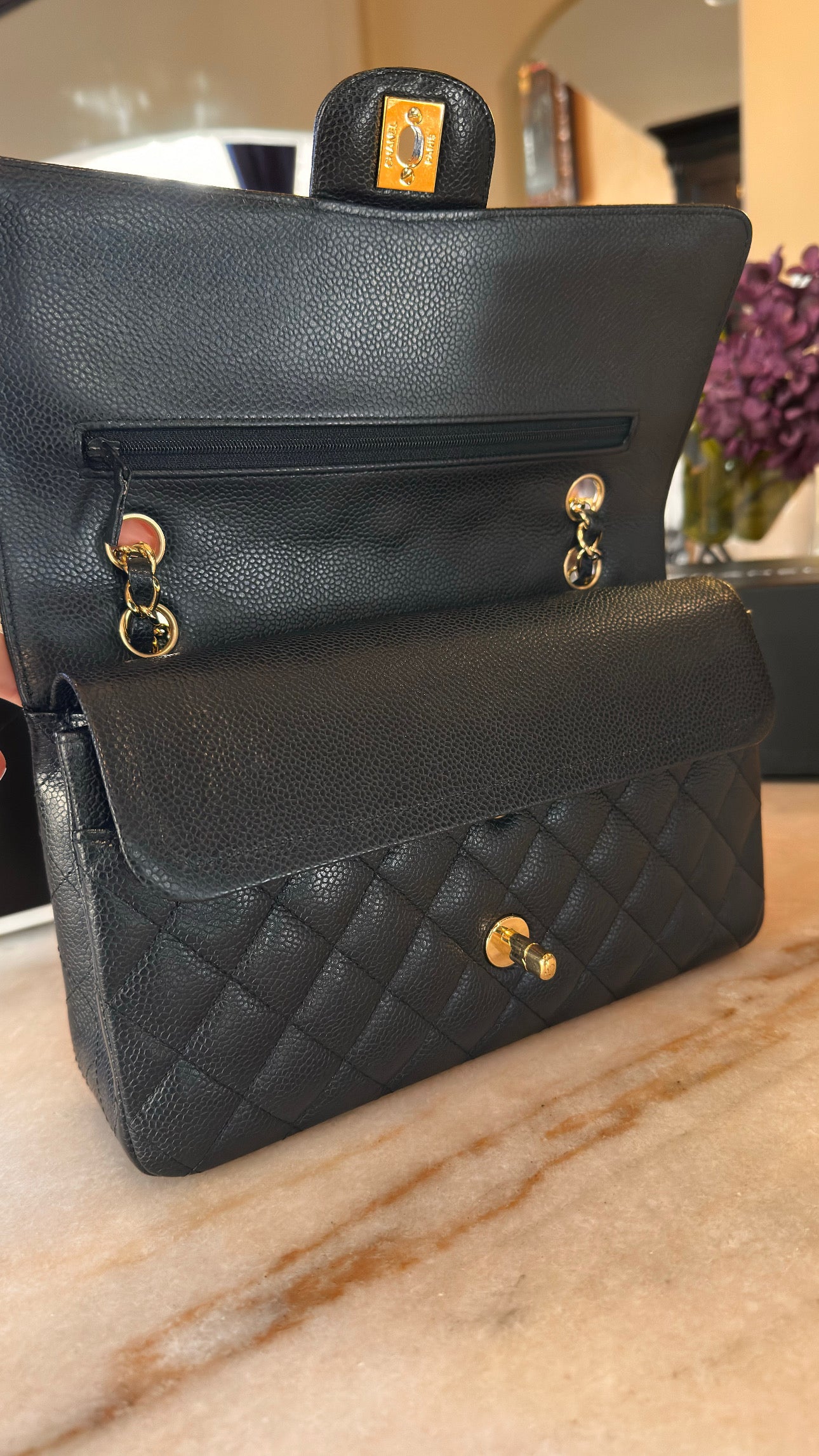 Chanel Medium Classic Flap Black Caviar 24K GHW