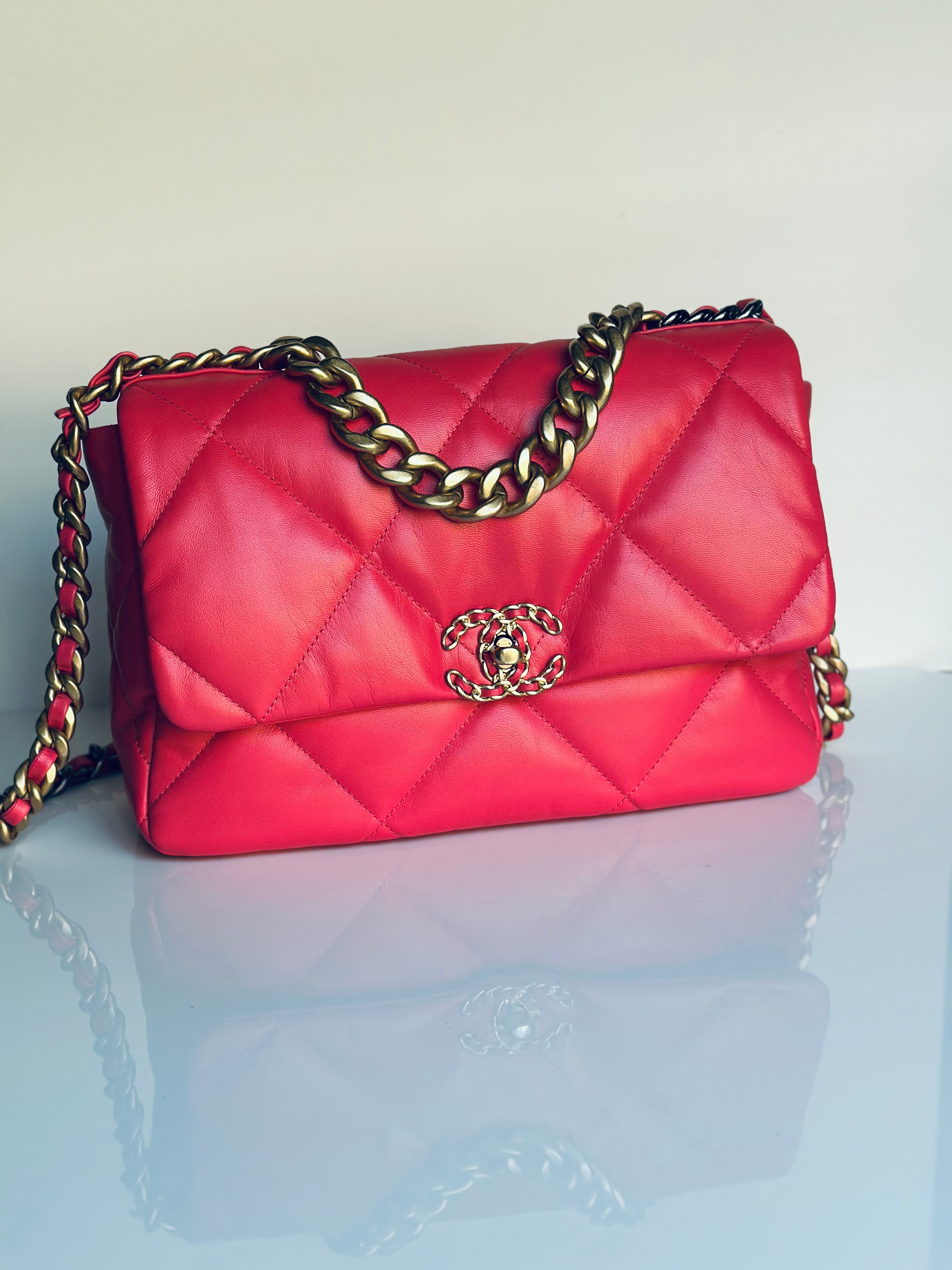 2020 Chanel 19 Large Flap Dark Pink Goatskin Trio-Mix Finish Hardware
