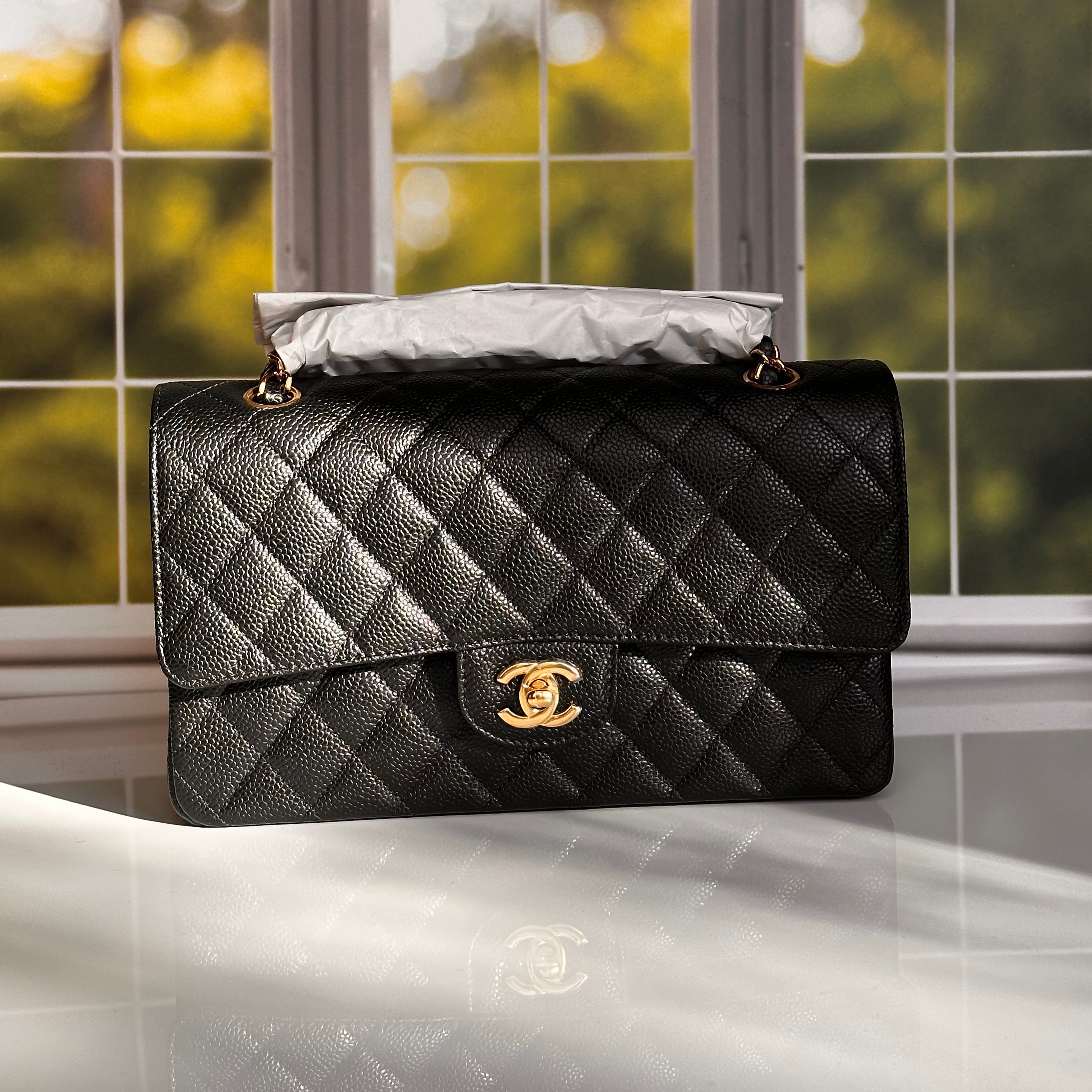 2023 BNIB Chanel Medium Classic Double Flap Black Caviar GHW