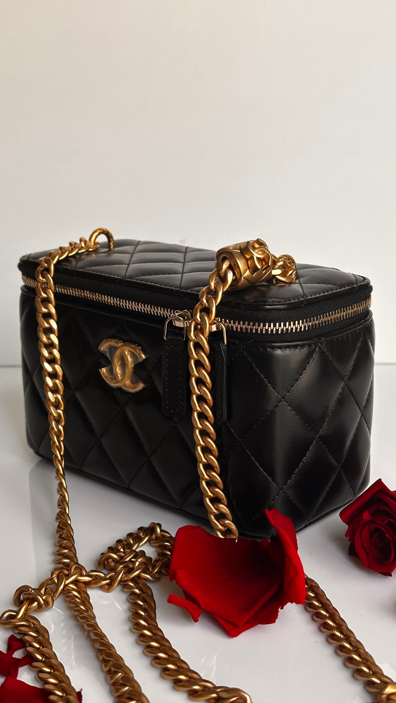 2023 Chanel All Side Long Vanity Bag Black Lambskin Aged Gold Hardware