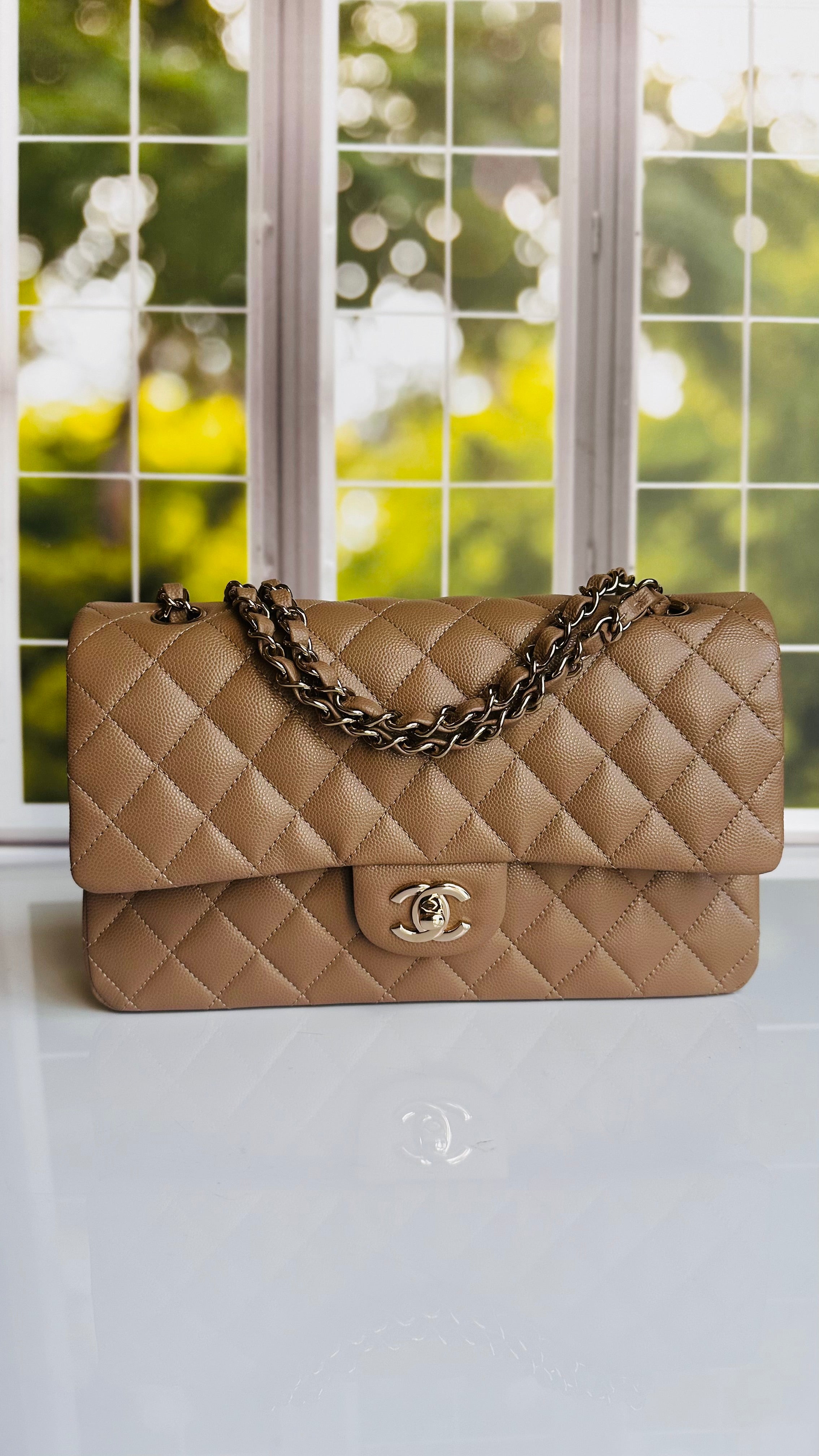 Like New 22A Chanel Timeless Classic Flap Dark Beige Caviar LGHW