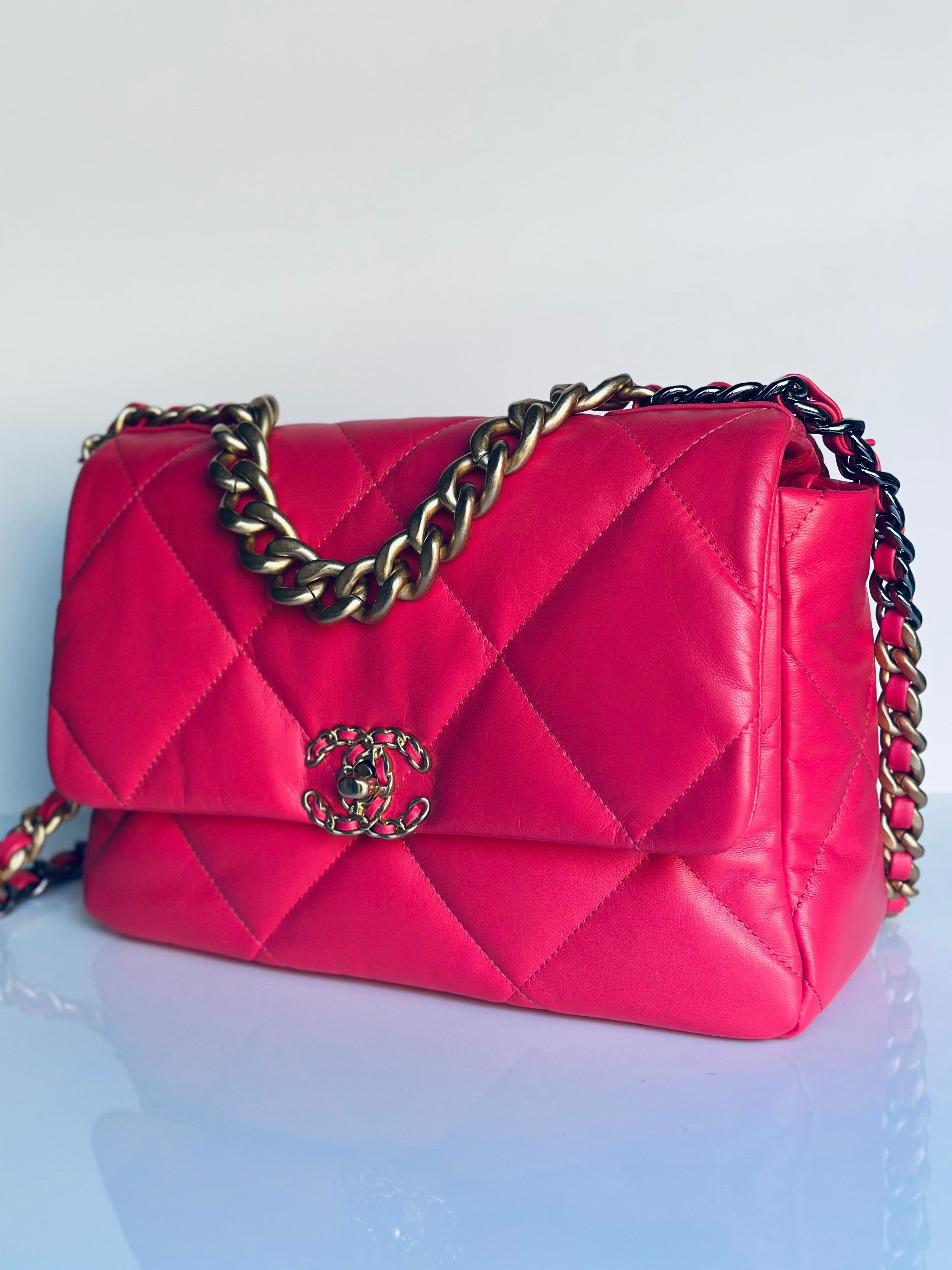 2020 Chanel 19 Large Flap Dark Pink Goatskin Trio-Mix Finish Hardware