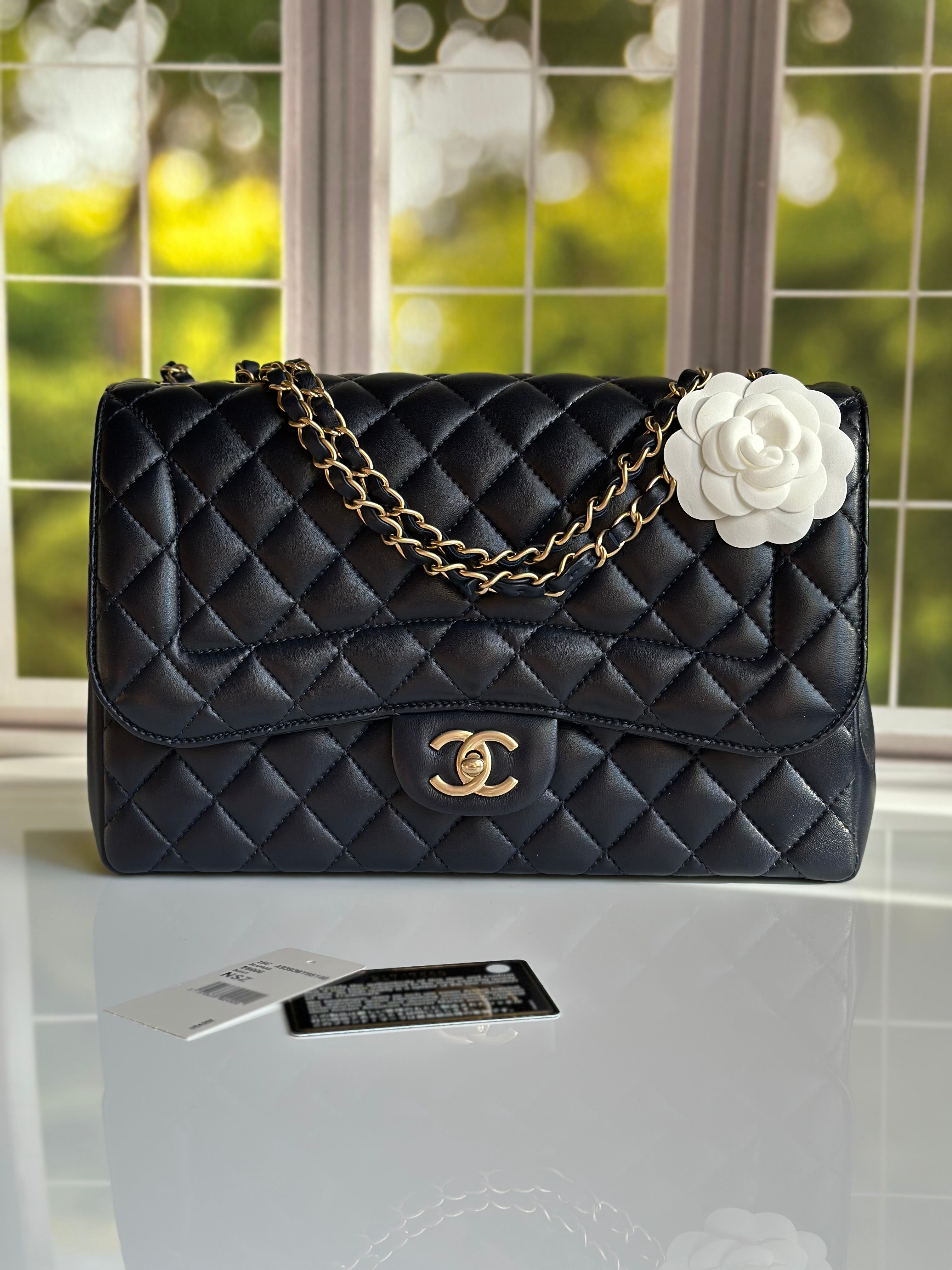 2016 Chanel Mademoiselle Chic Flap Navy Blue Lambskin and Satin Aged Gold Hardware