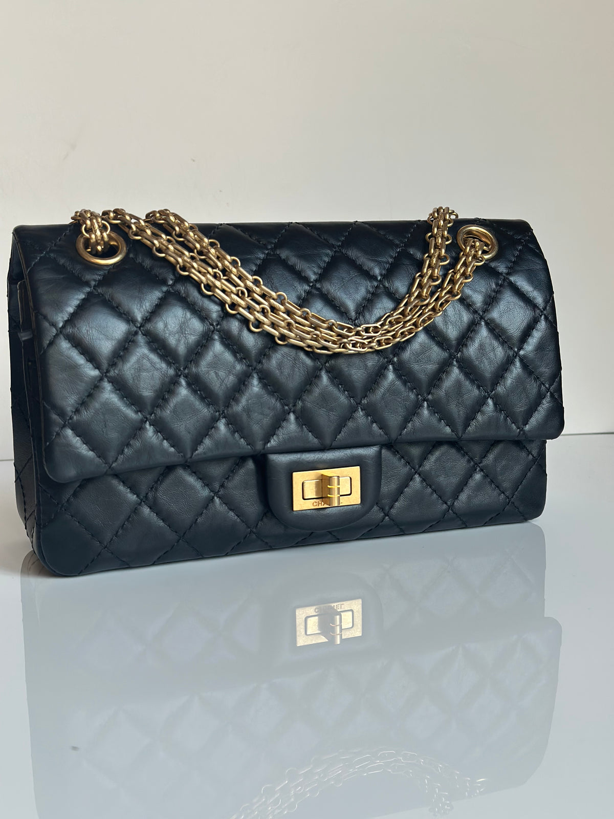 Chanel 2.55 Reissue Double Flap Black Aged Calfskin GHW Size 225