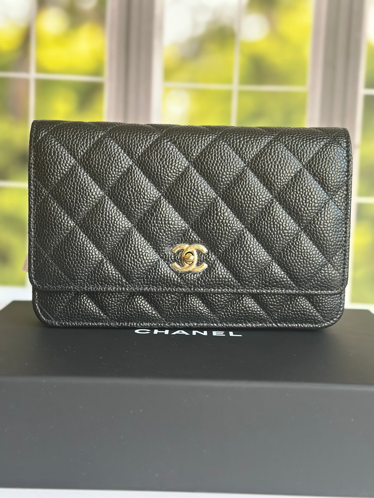 Newest Edition Chanel Wallet on Chain w/ Turnlock Clasp Black Caviar GHW