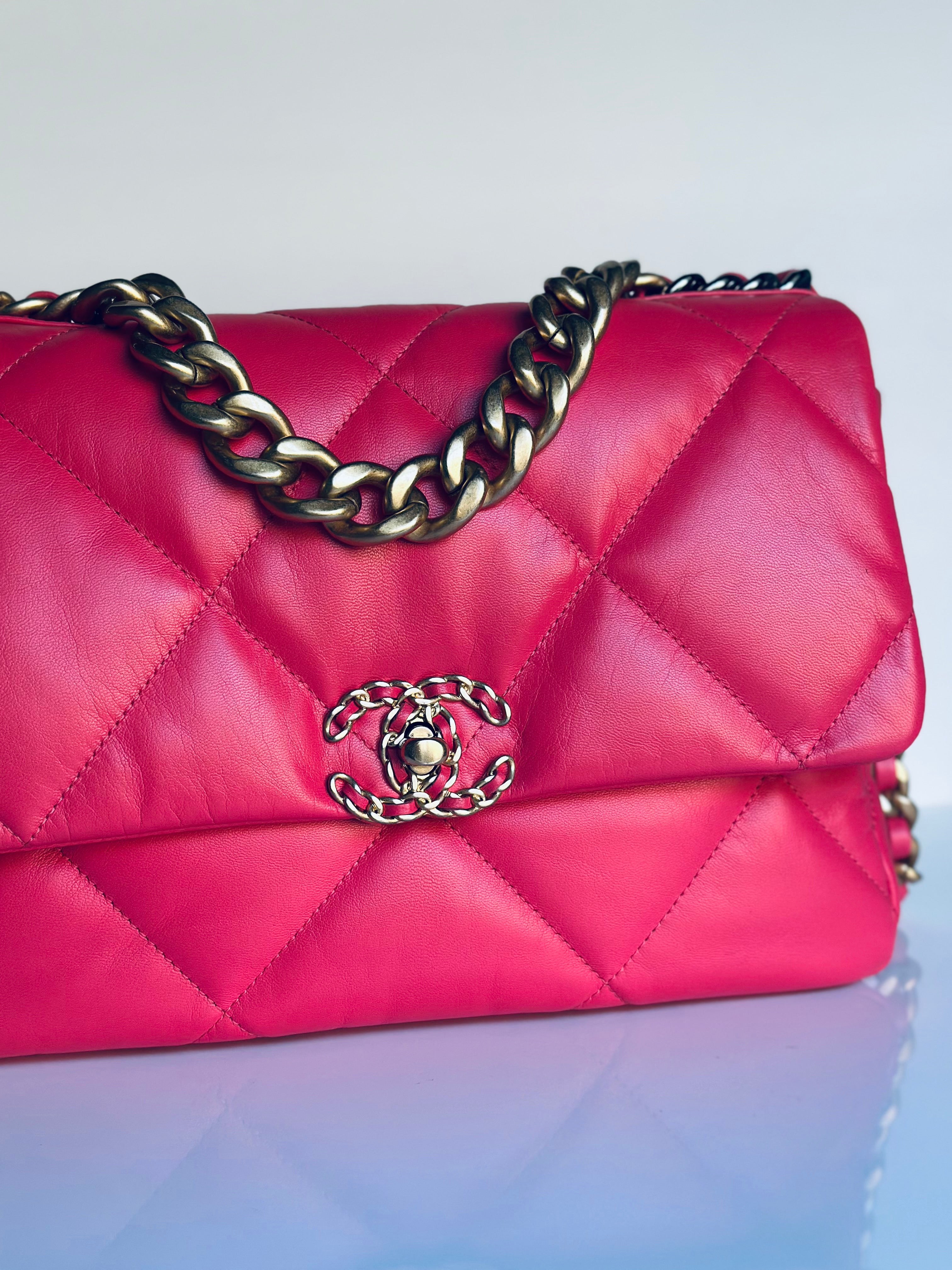 2020 Chanel 19 Large Flap Dark Pink Goatskin Trio-Mix Finish Hardware