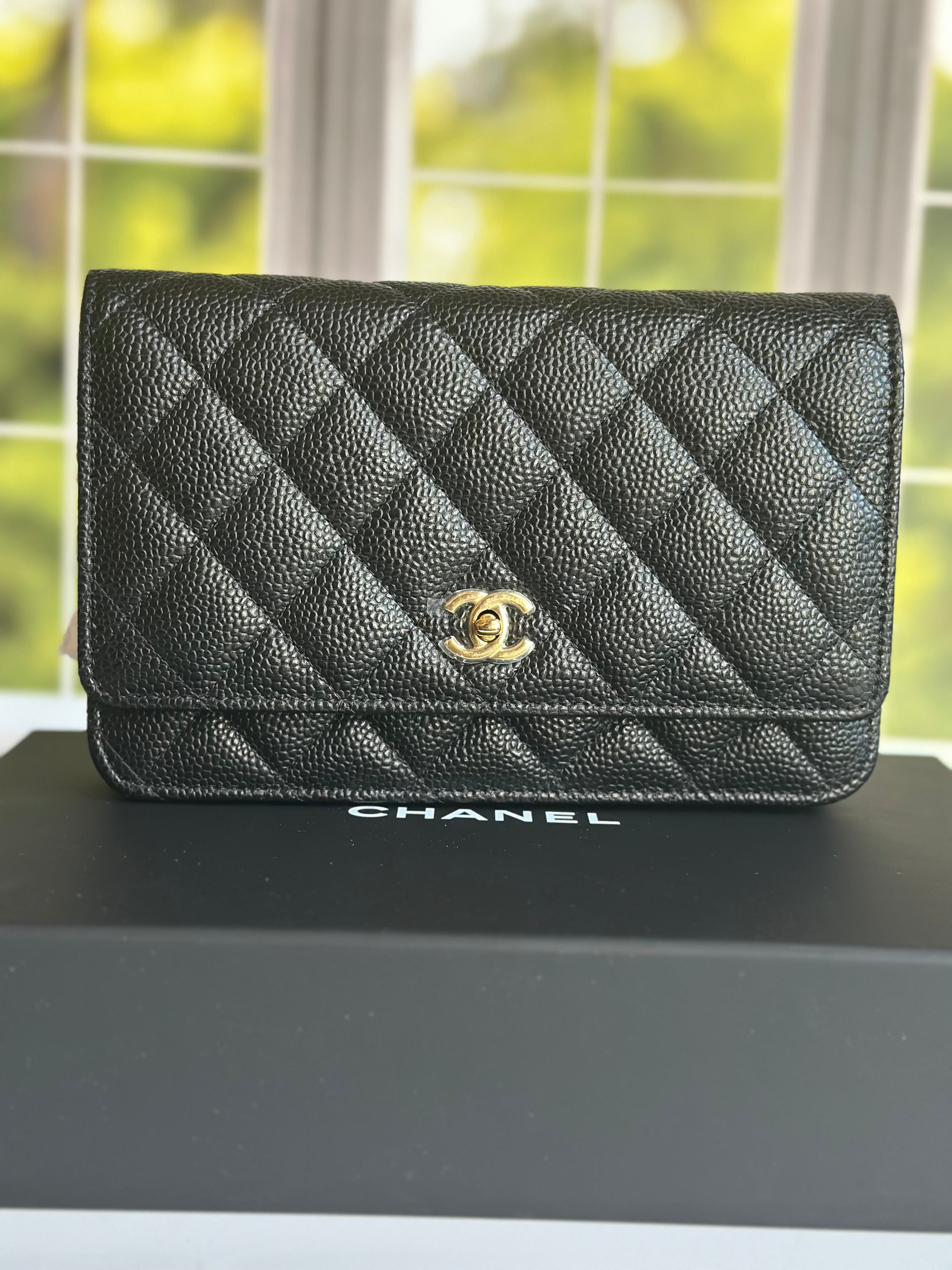 Newest Edition Chanel Wallet on Chain w/ Turnlock Clasp Black Caviar GHW