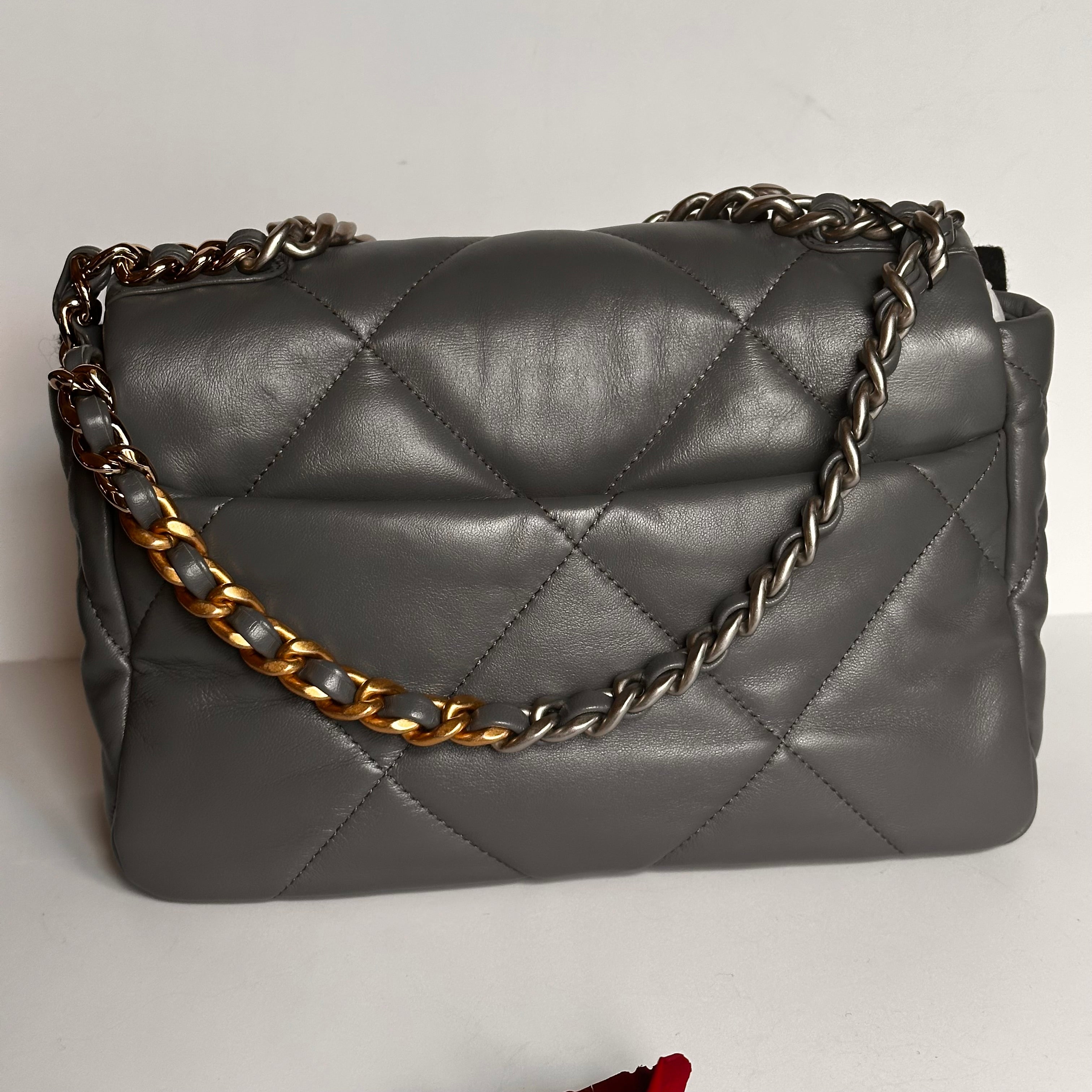 22A Chanel 19 Medium Flap Dark Grey Lambskin & Trio-Mix Hardware Finish