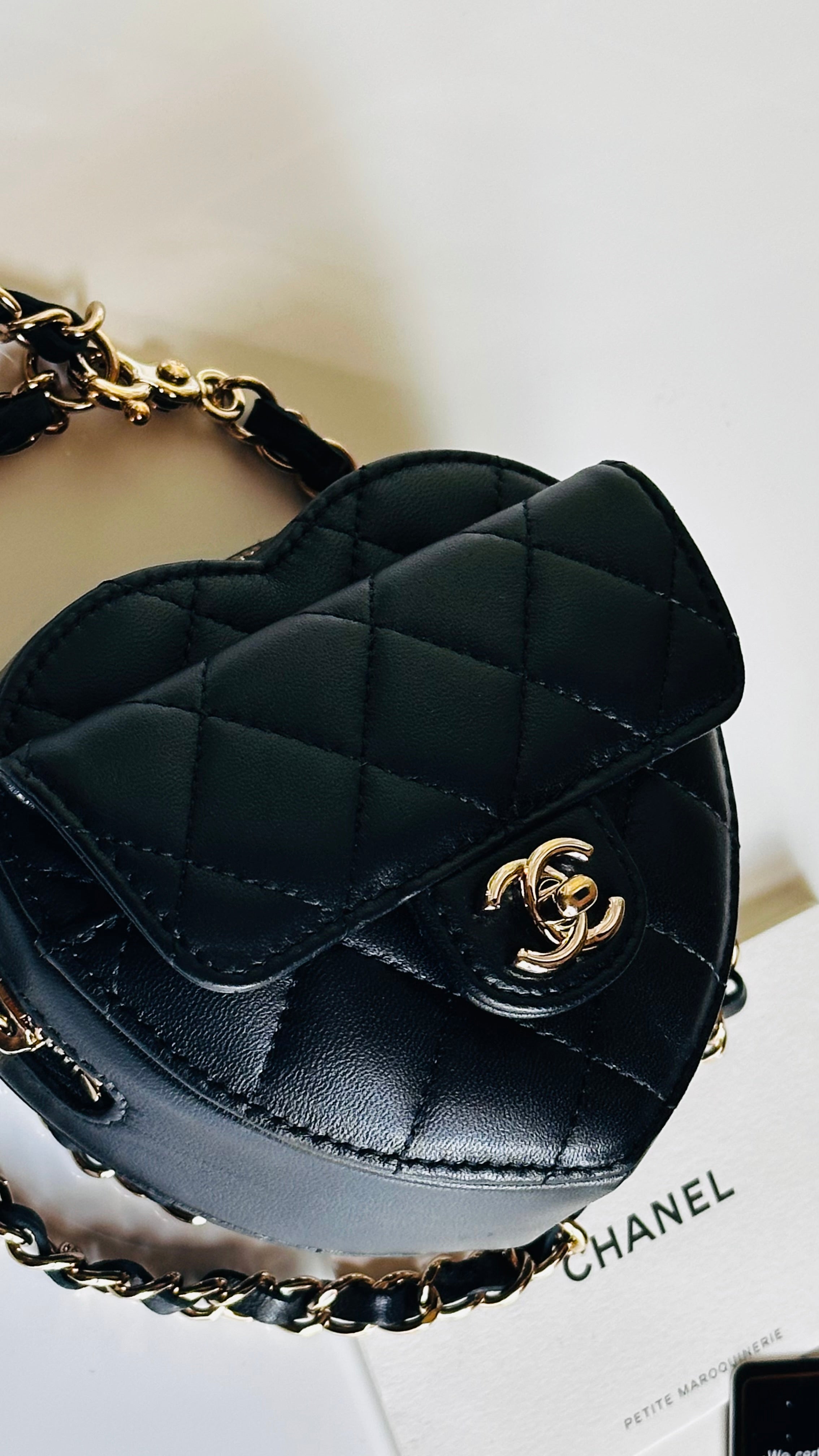 2022 Chanel CC in Love Heart Waist Bag Black Lambskin & Light Gold Hardware