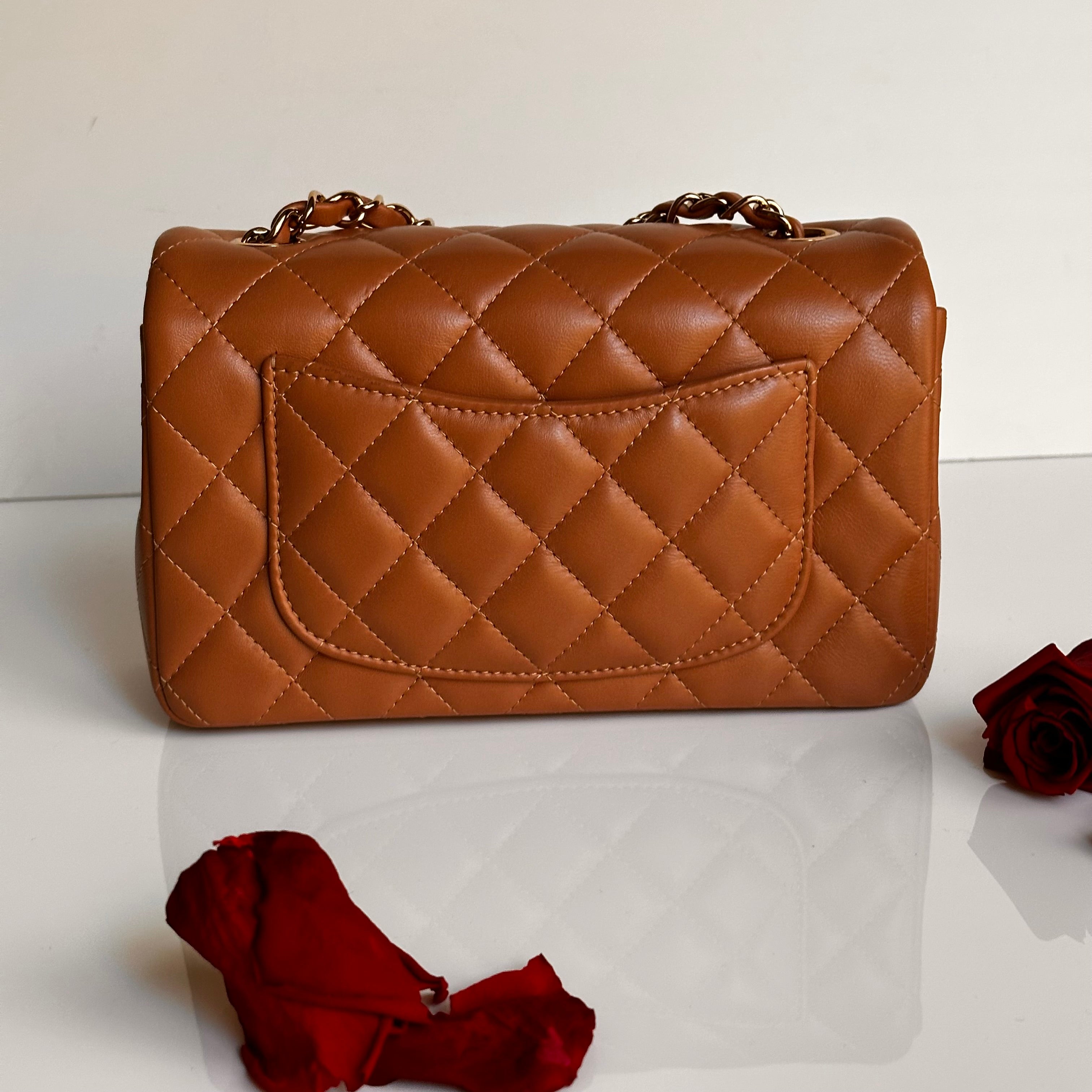 21P Chanel Mini Rectangular Classic Flap Caramel Brown Lambskin LGHW