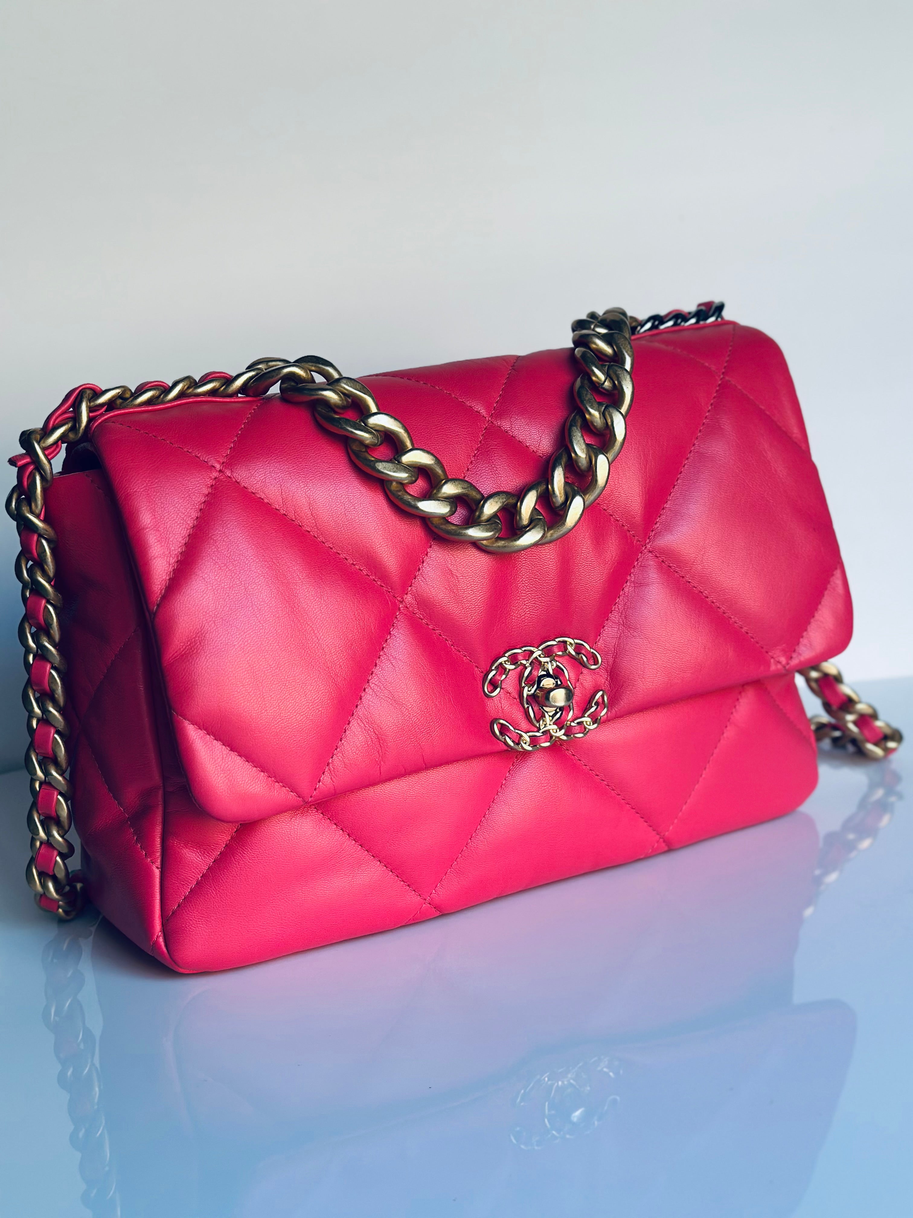 2020 Chanel 19 Large Flap Dark Pink Goatskin Trio-Mix Finish Hardware