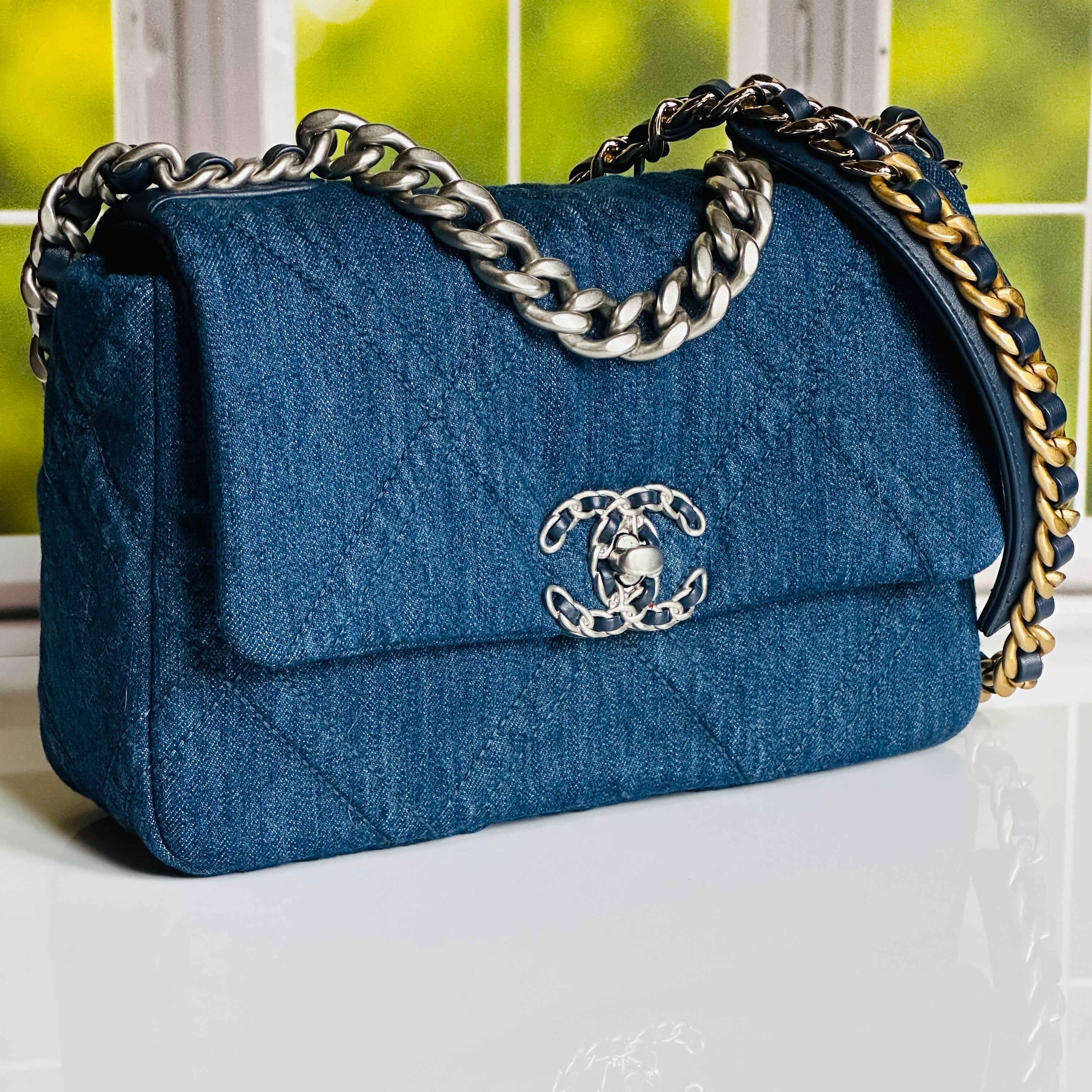 2022 Chanel Small-Medium 19 Flap Dark Blue Denim w/mixed Finish Hardware