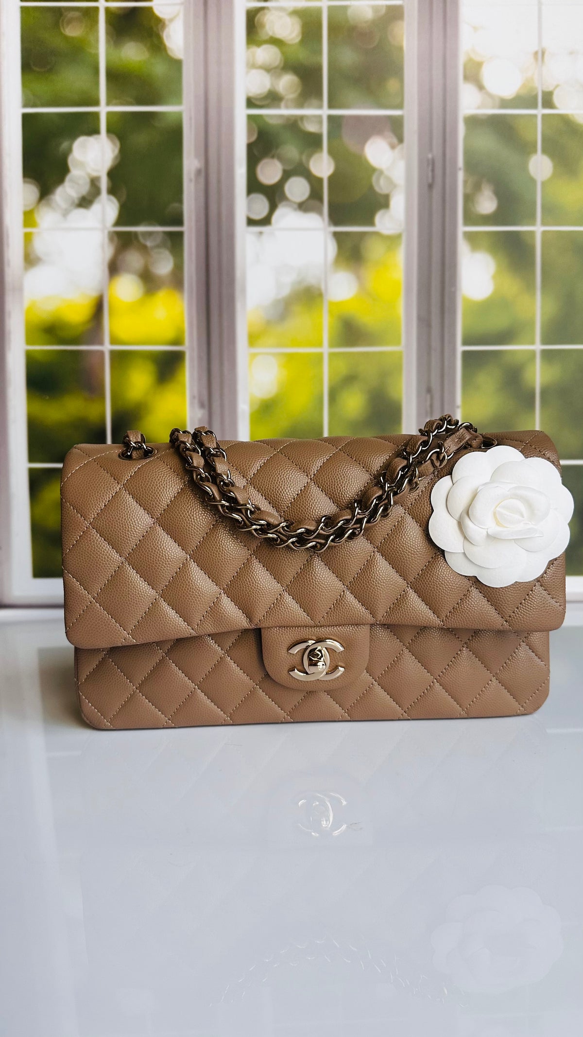 Like New 22A Chanel Timeless Classic Flap Dark Beige Caviar LGHW