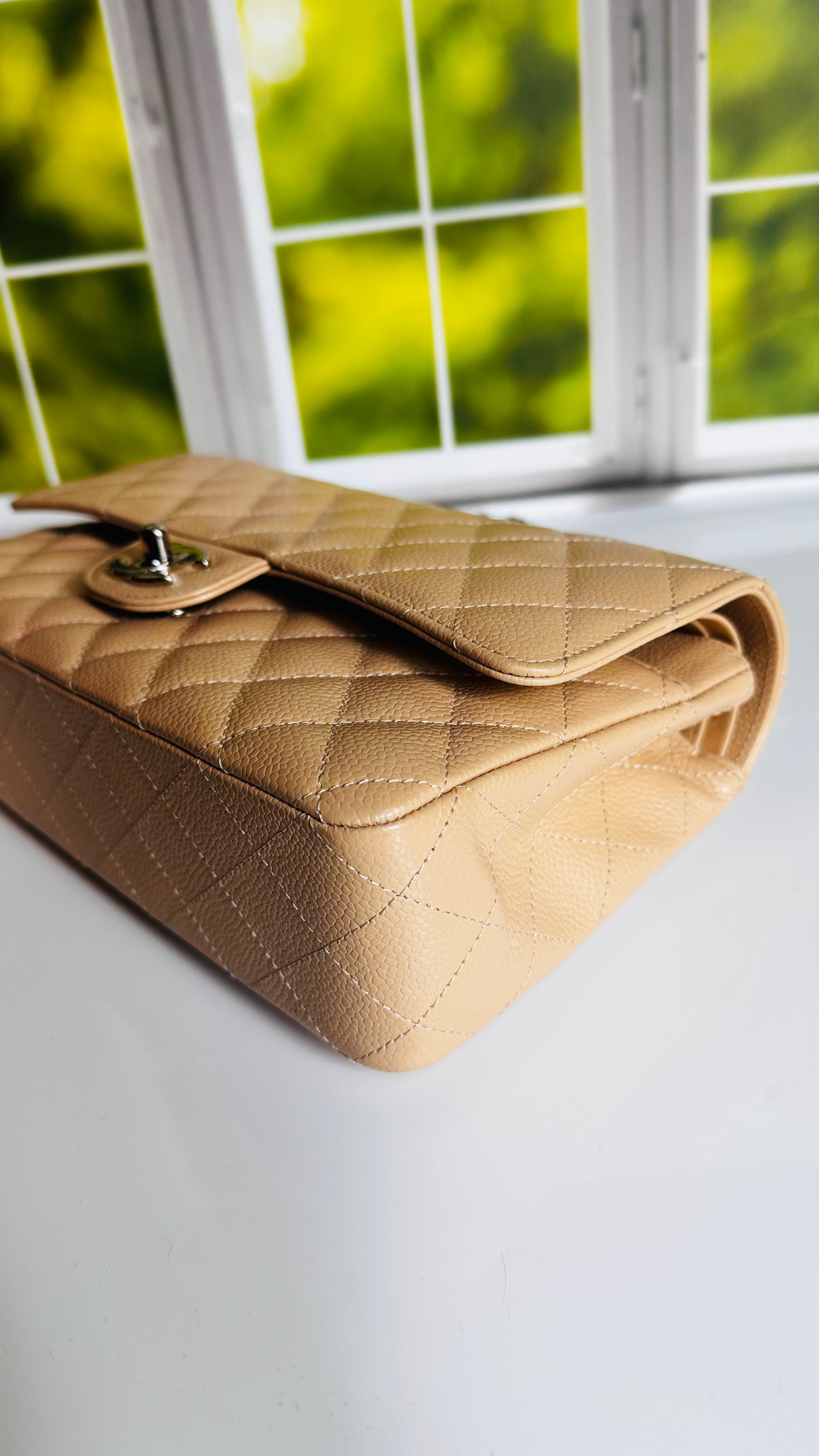 2022 Chanel Medium Classic Flap Beige Clair Caviar SHW