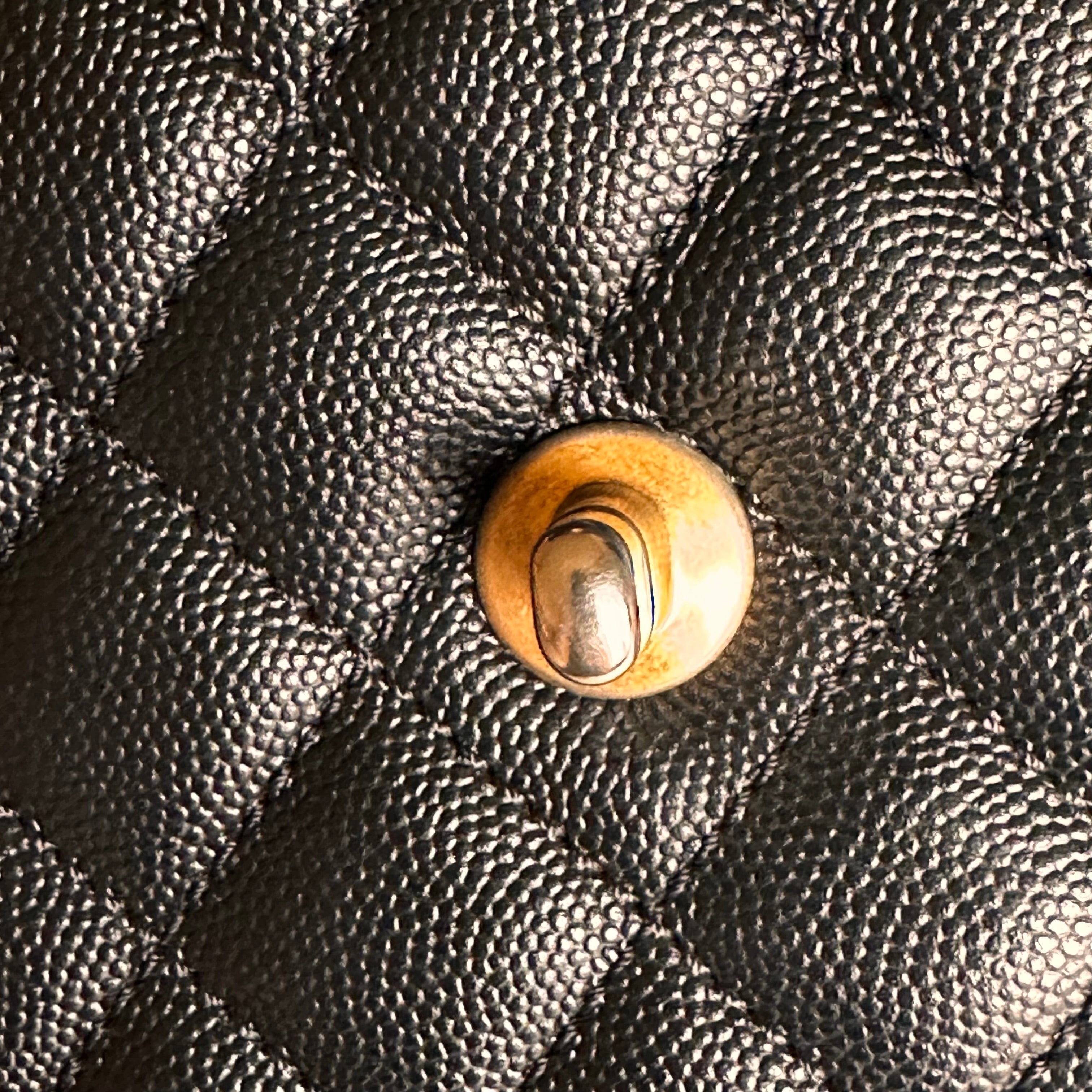 2019 Chanel Small Coco Handle Flap Black Caviar & Dark Burgundy Lizard Embossed Calfskin GHW