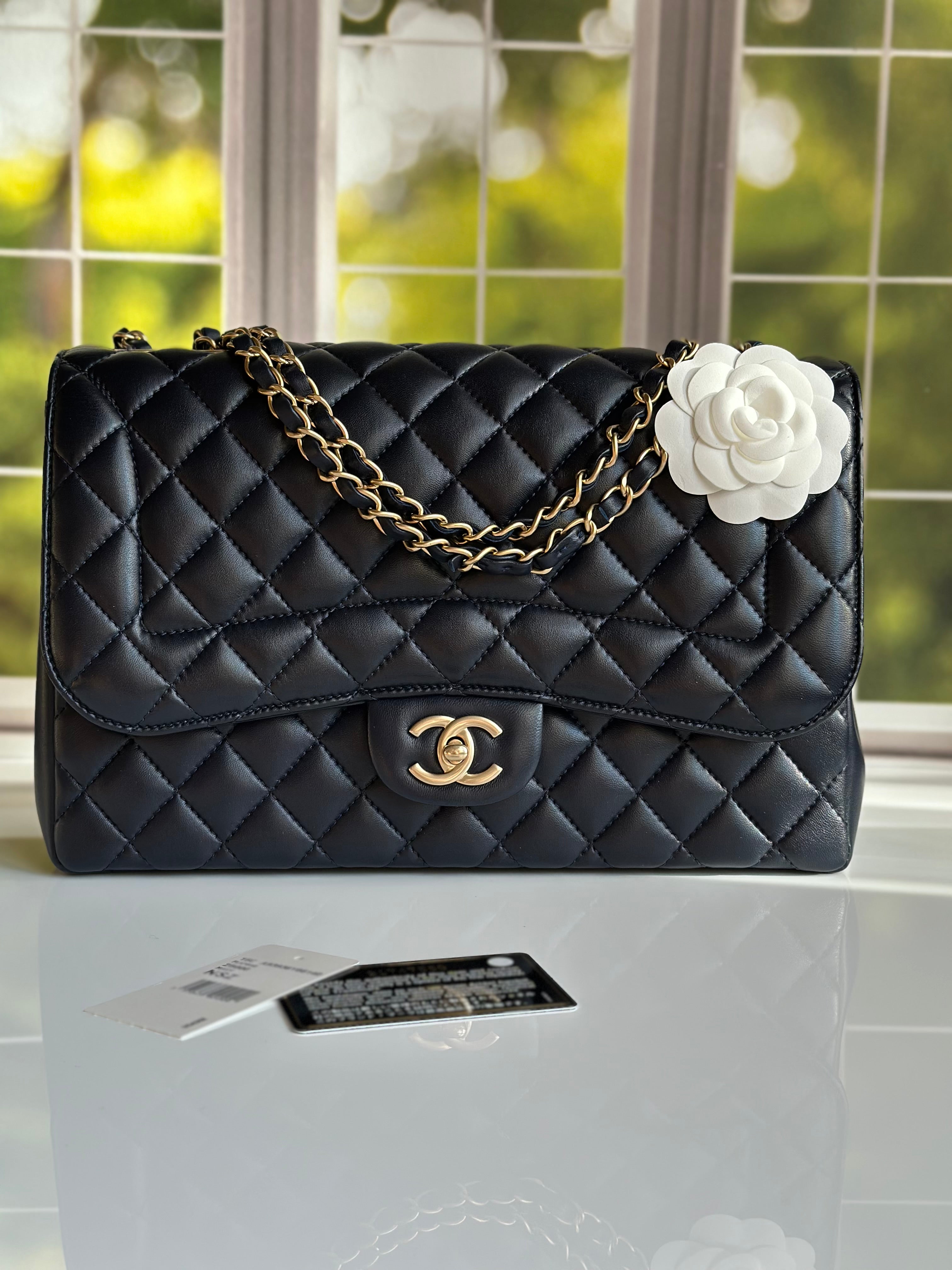 2016 Chanel Mademoiselle Chic Flap Navy Blue Lambskin and Satin Aged Gold Hardware