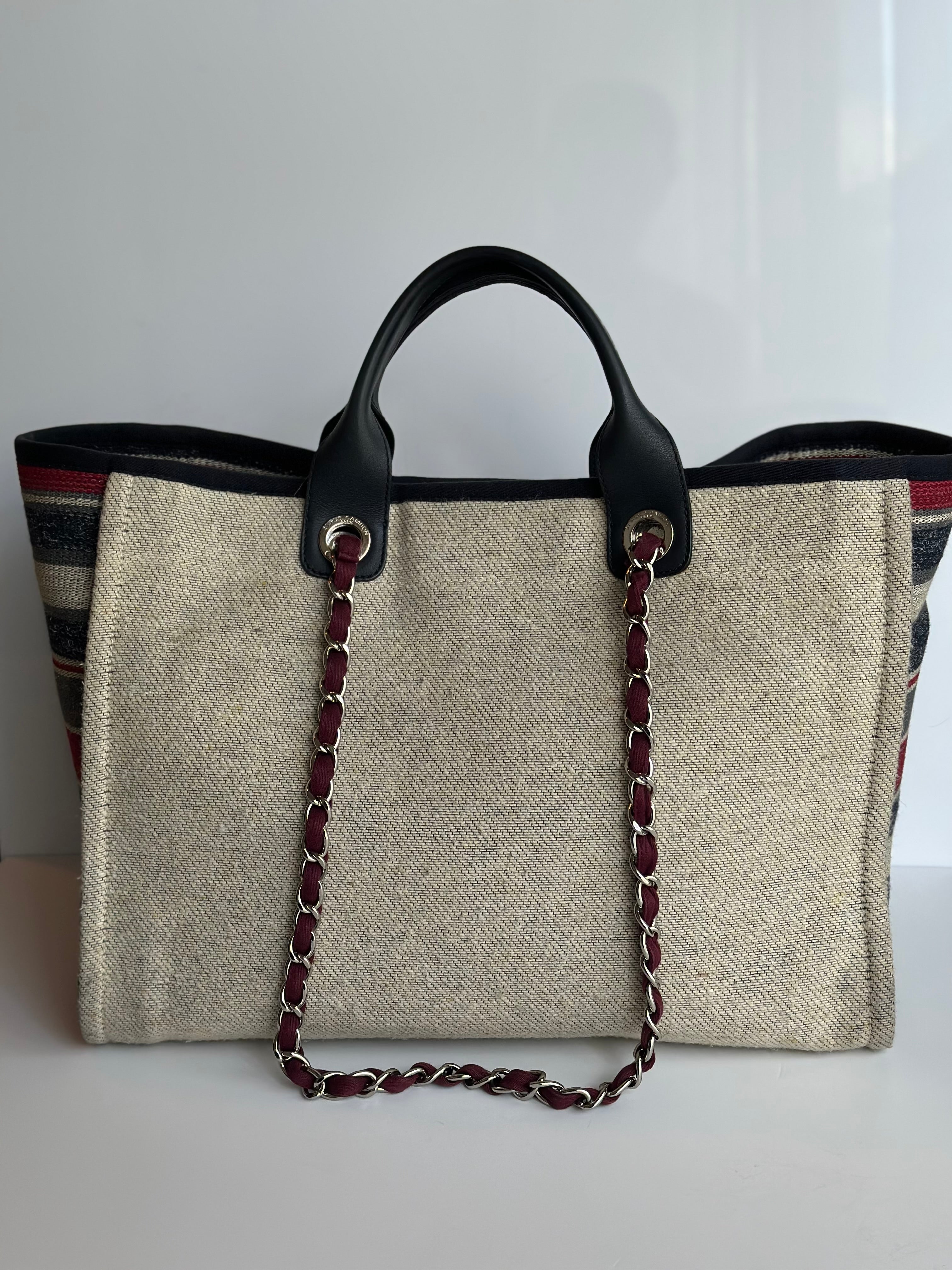 18A Chanel Large Deauville Shopping Tote Beige Toile & Calfskin