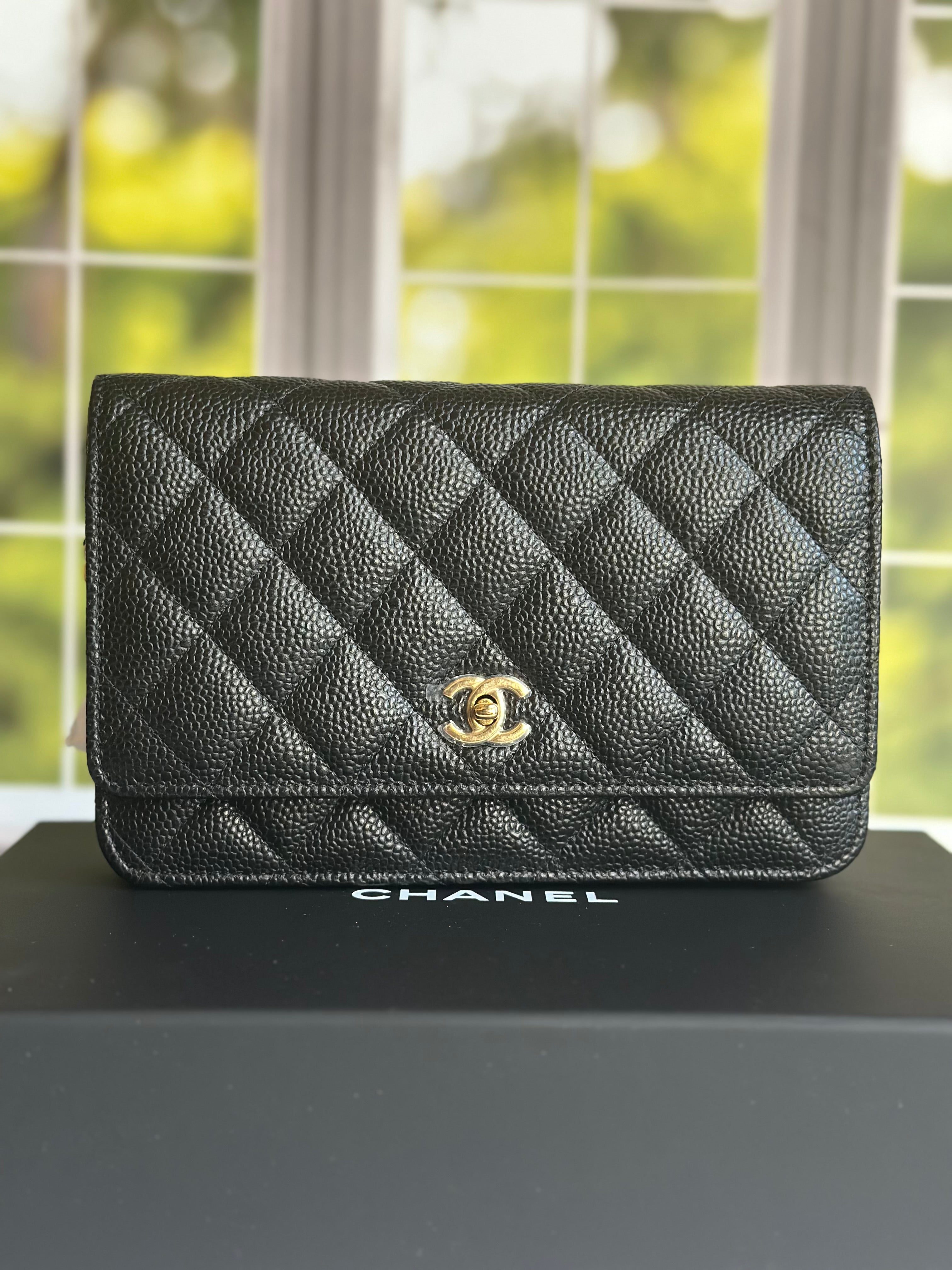 Newest Edition Chanel Wallet on Chain w/ Turnlock Clasp Black Caviar GHW