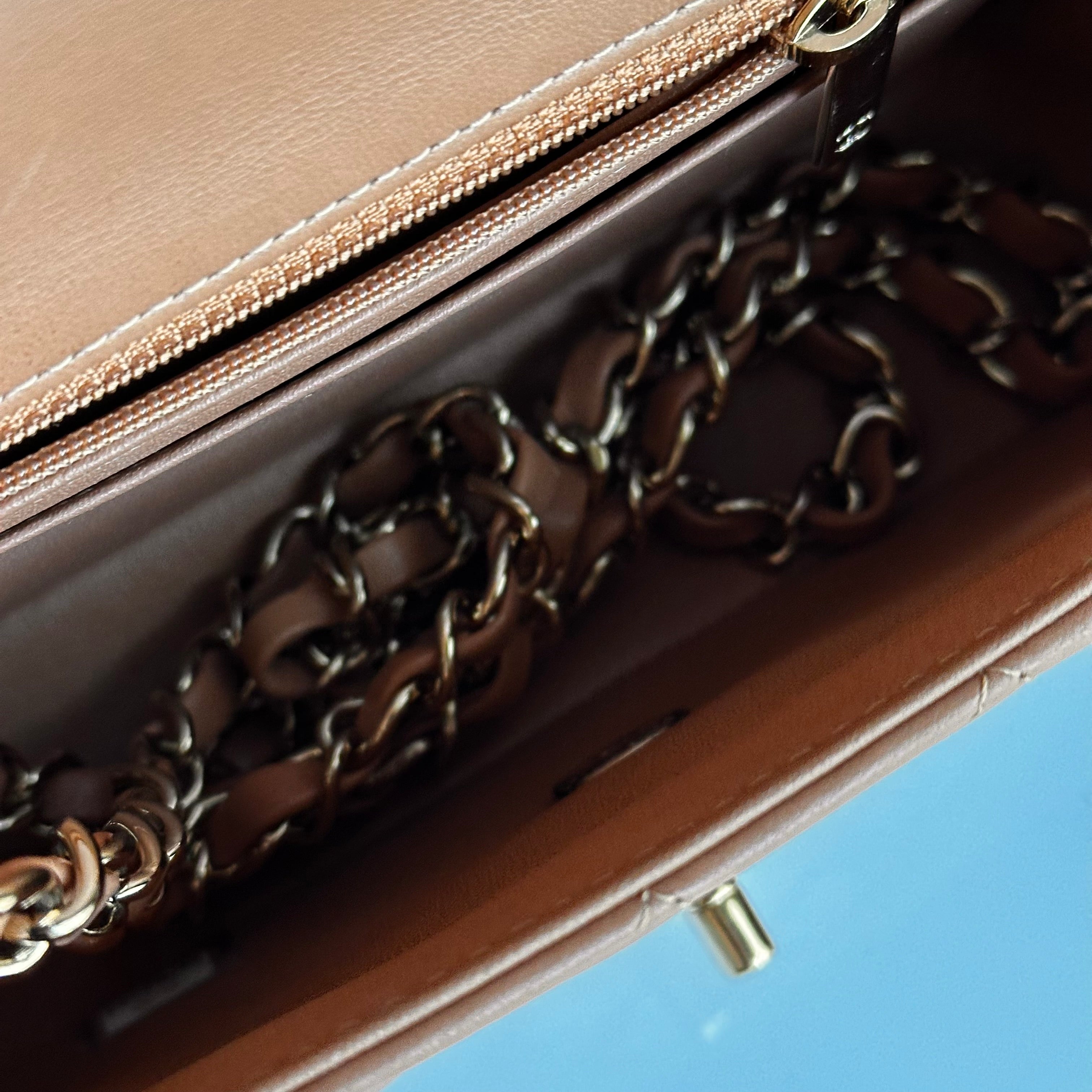 21P Chanel Mini Rectangular Classic Flap Caramel Brown Lambskin LGHW