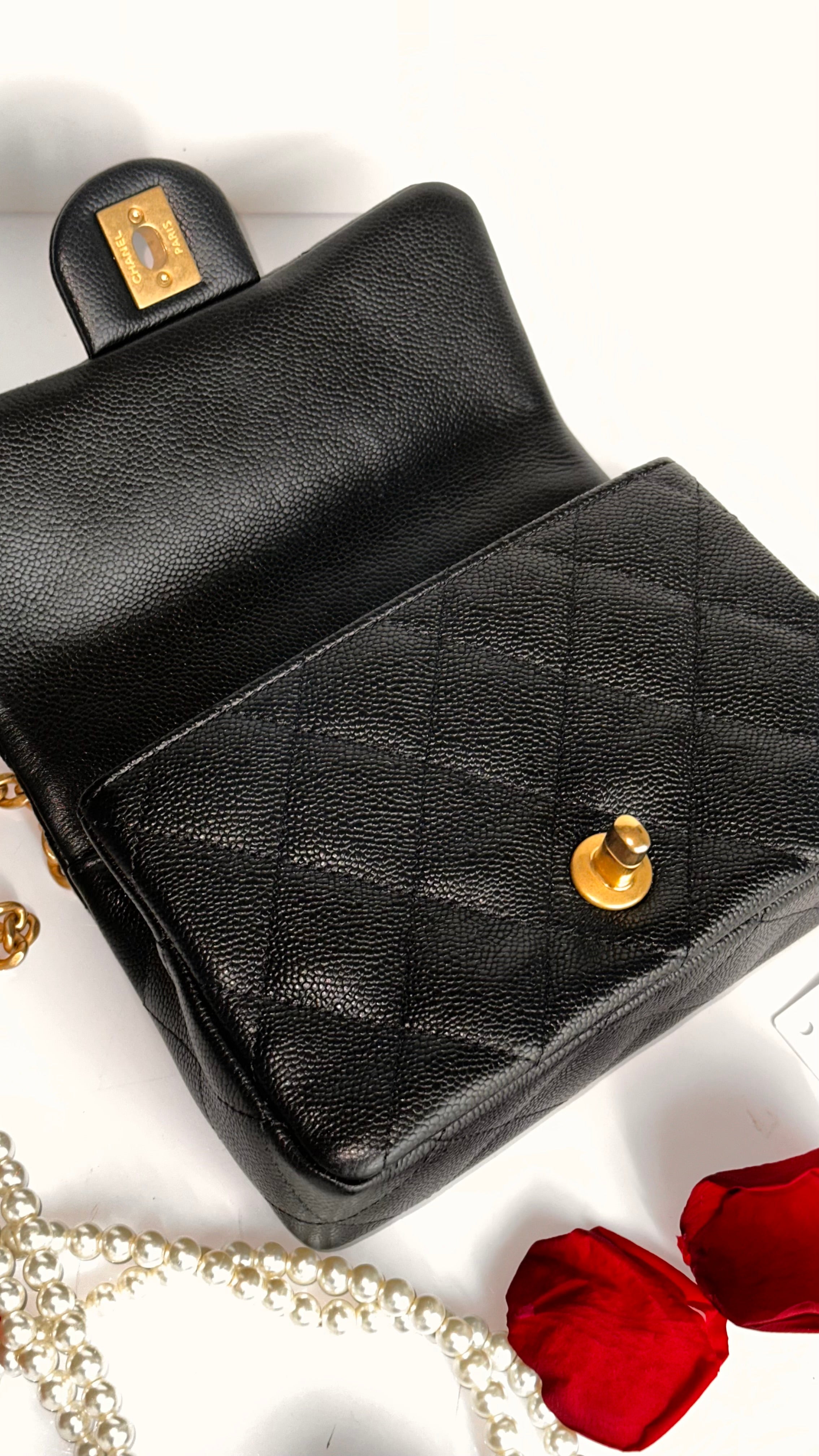 24P Chanel Mini Sweetheart Flap Black Caviar Aged GHW