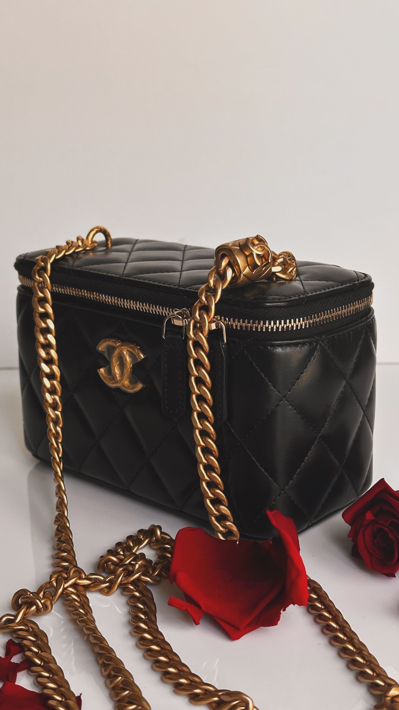 2023 Chanel All Side Long Vanity Bag Black Lambskin Aged Gold Hardware