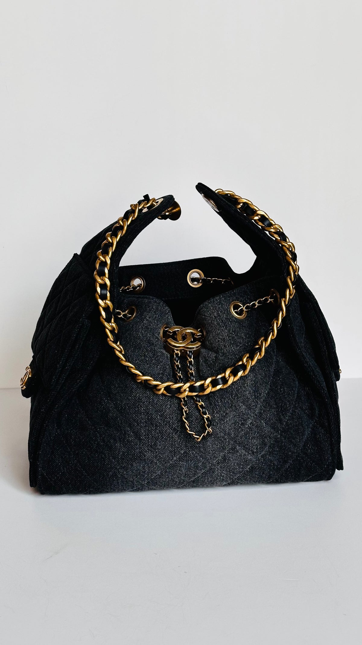 2026 Chanel Small 25 Hobo Bag Black Washed Denim GHW