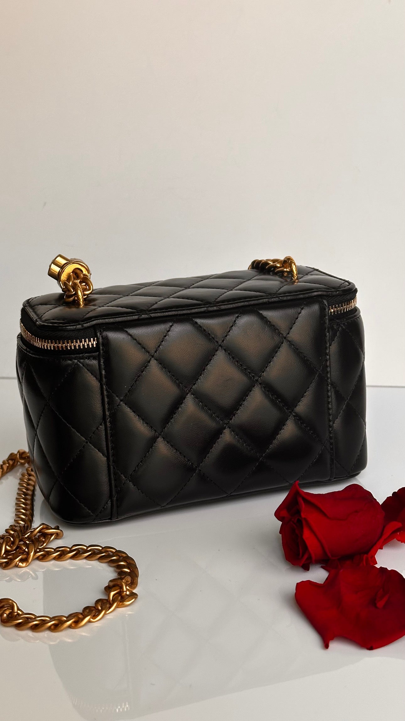 2023 Chanel All Side Long Vanity Bag Black Lambskin Aged Gold Hardware