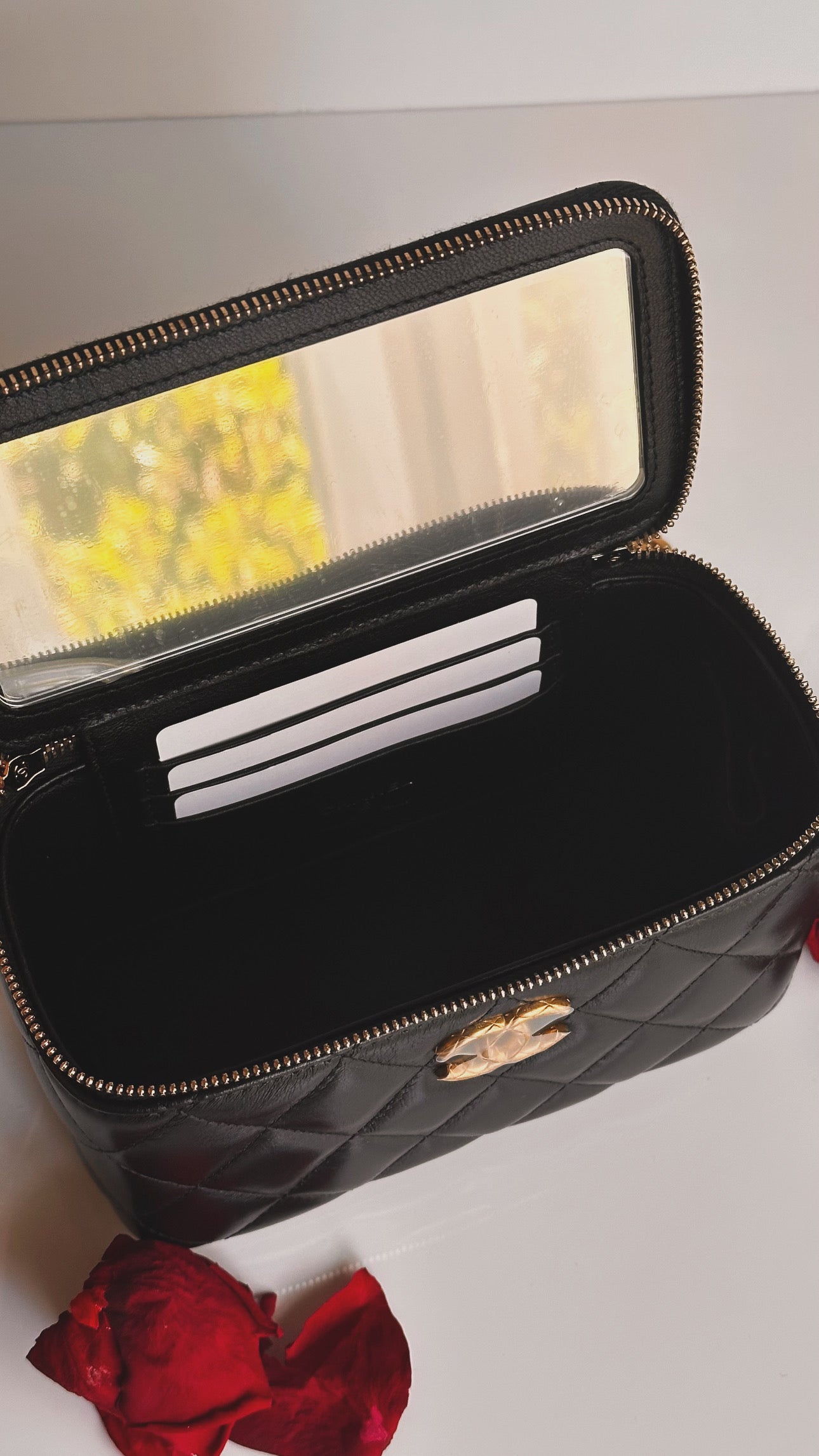 2023 Chanel All Side Long Vanity Bag Black Lambskin Aged Gold Hardware