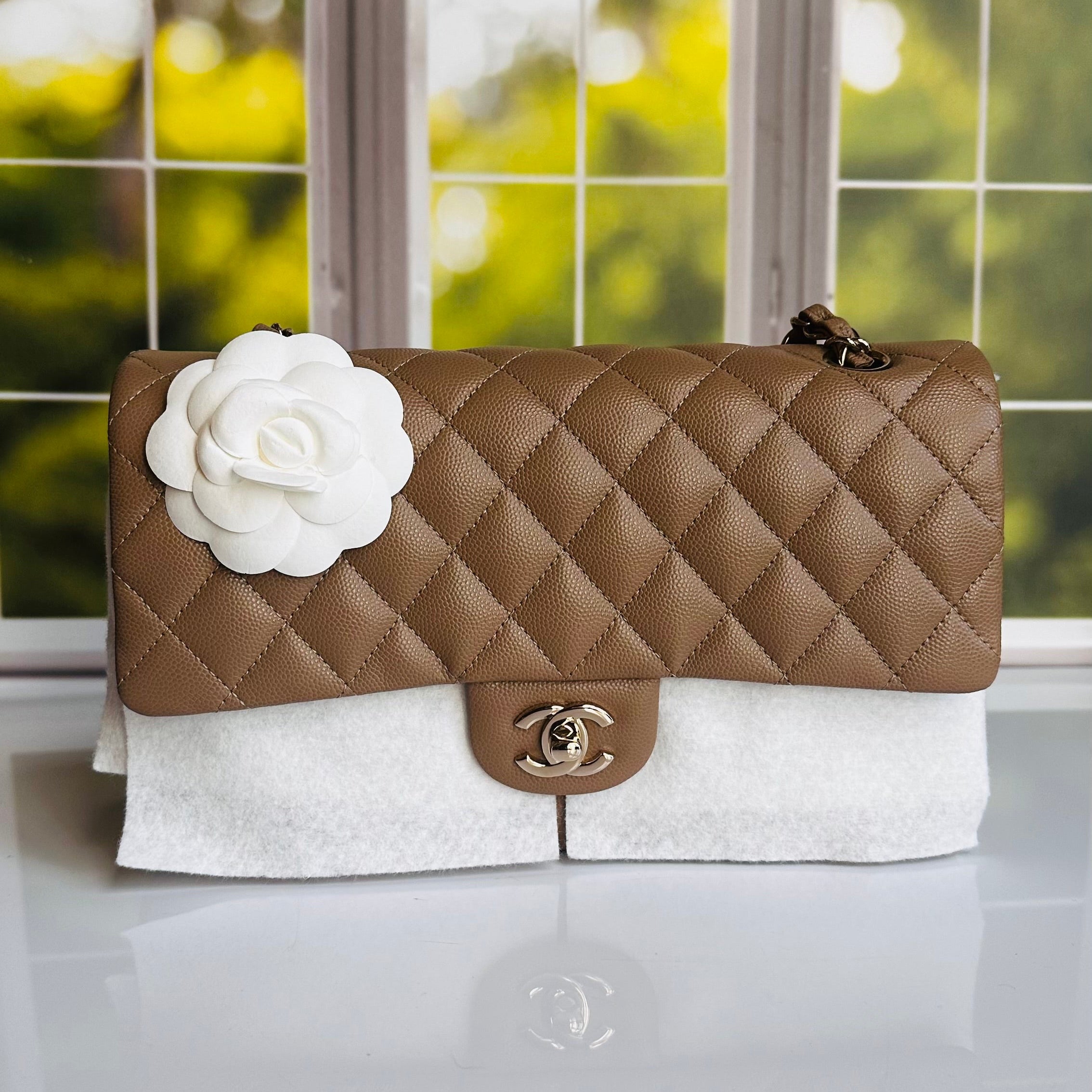 Like New 22A Chanel Timeless Classic Flap Dark Beige Caviar LGHW