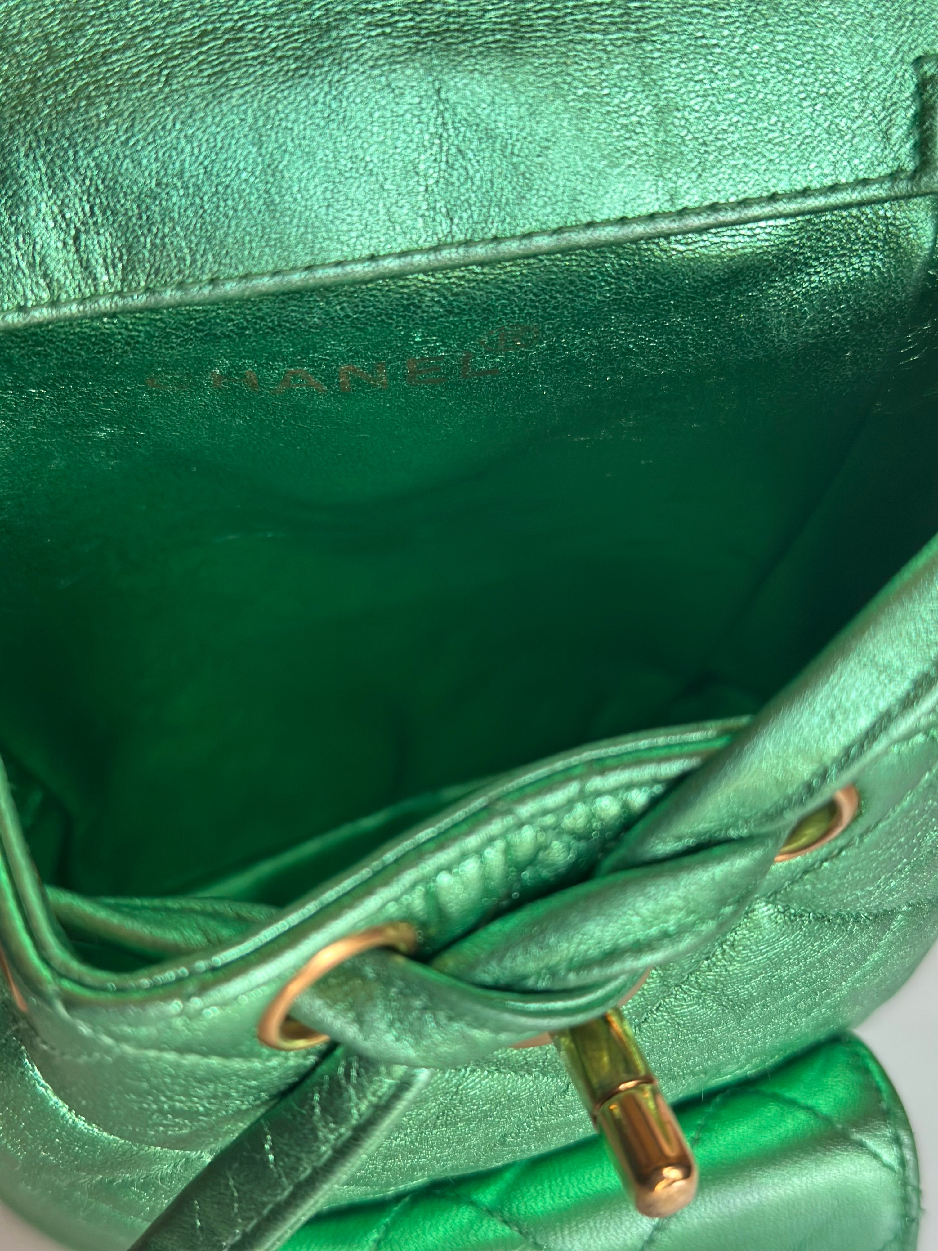 1994 Chanel Mini Duma Backpack Metallic Green Lambskin & 24K Gold Plated Hardware
