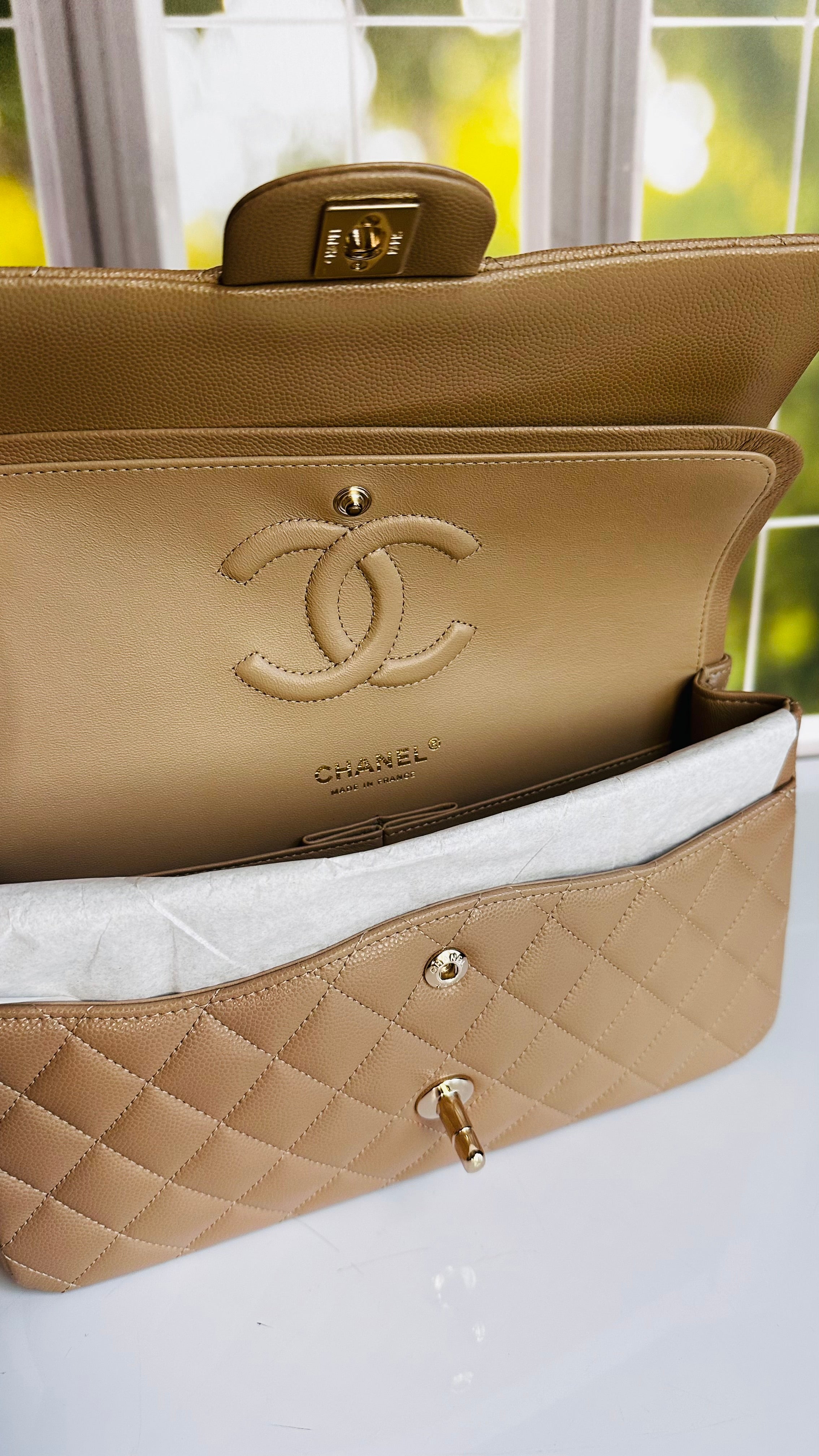 Like New 22A Chanel Timeless Classic Flap Dark Beige Caviar LGHW