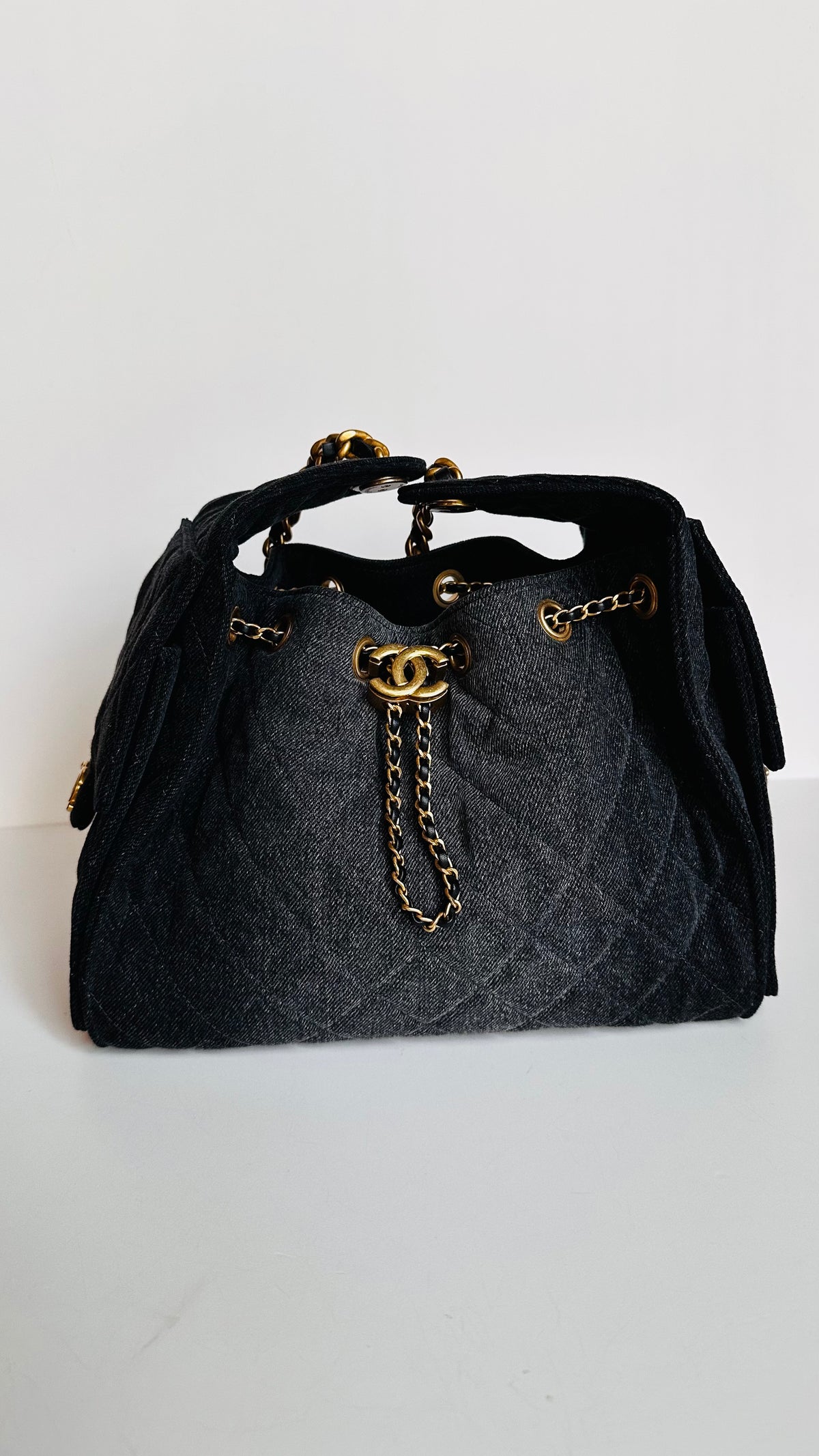 2026 Chanel Small 25 Hobo Bag Black Washed Denim GHW