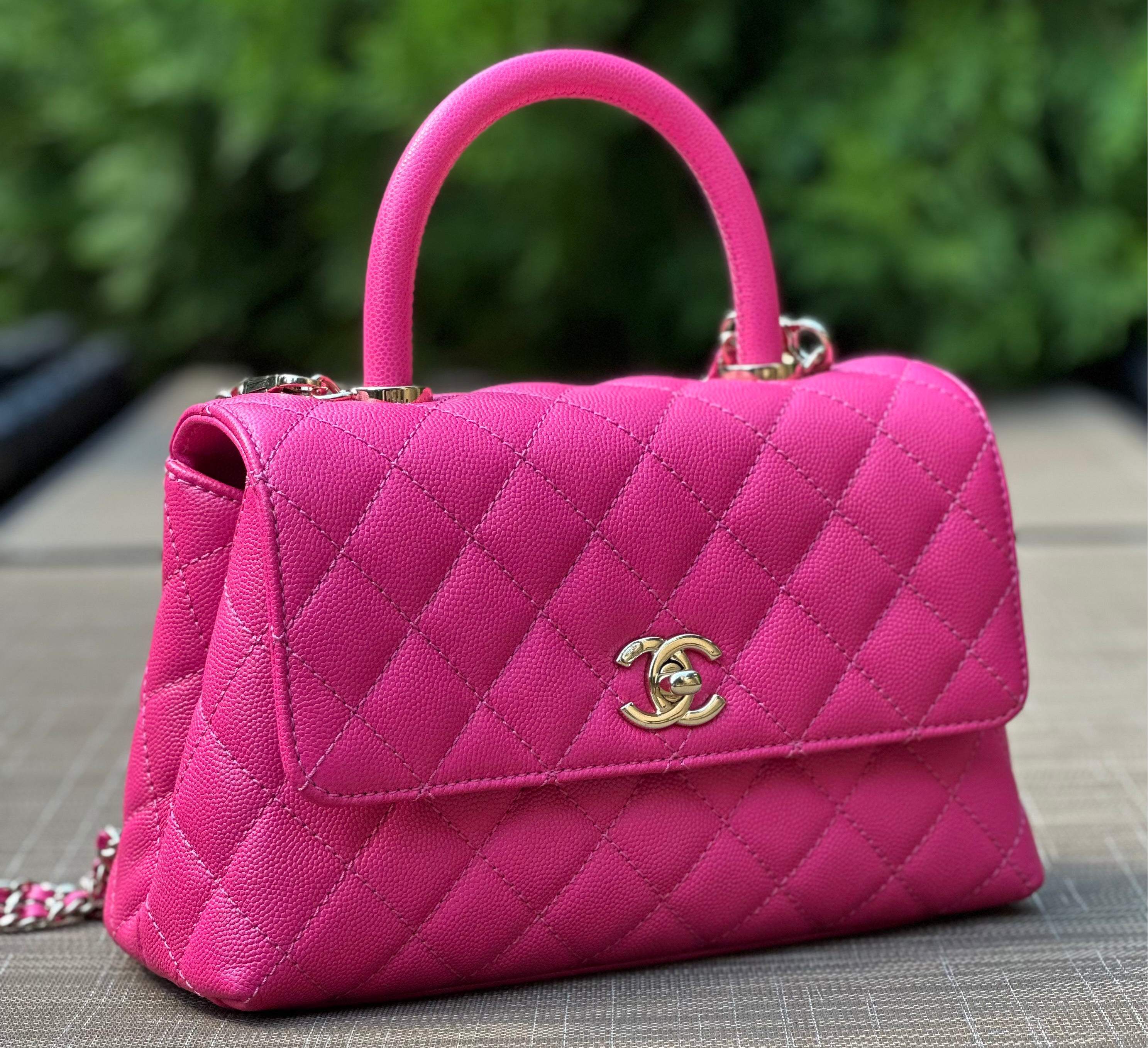 22K Chanel Small Coco Handle Flap Fuchsia Caviar Light Gold Hardware