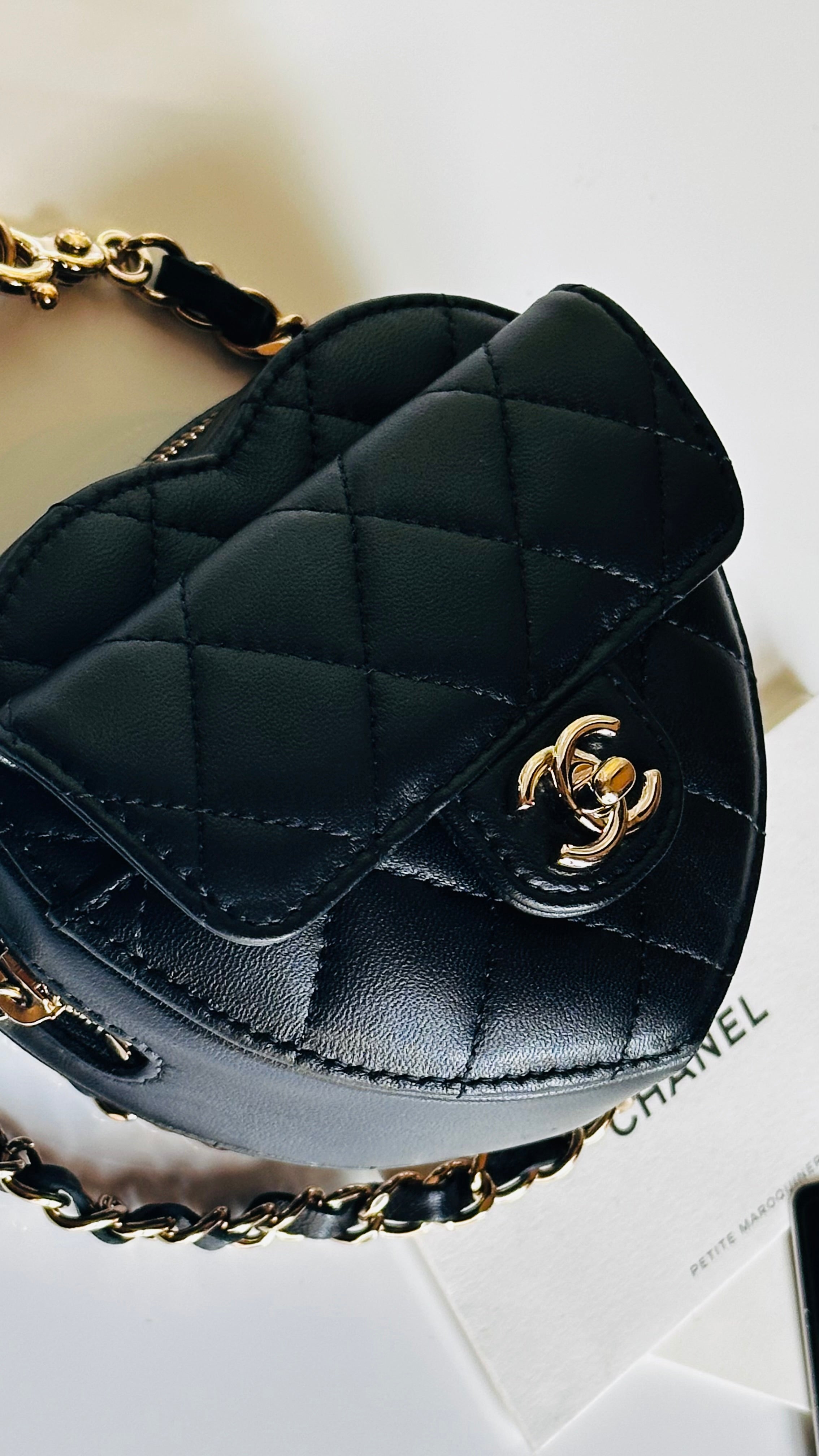 2022 Chanel CC in Love Heart Waist Bag Black Lambskin & Light Gold Hardware