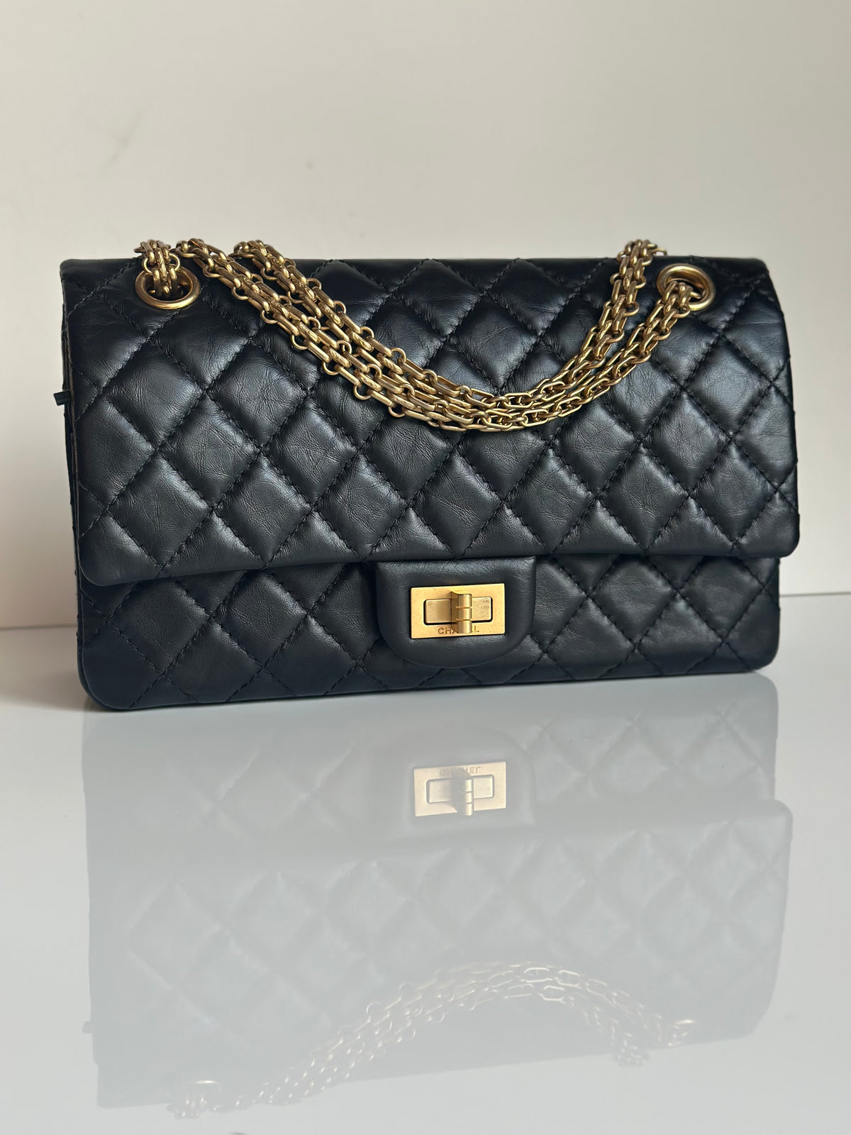 Chanel 2.55 Reissue Double Flap Black Aged Calfskin GHW Size 225